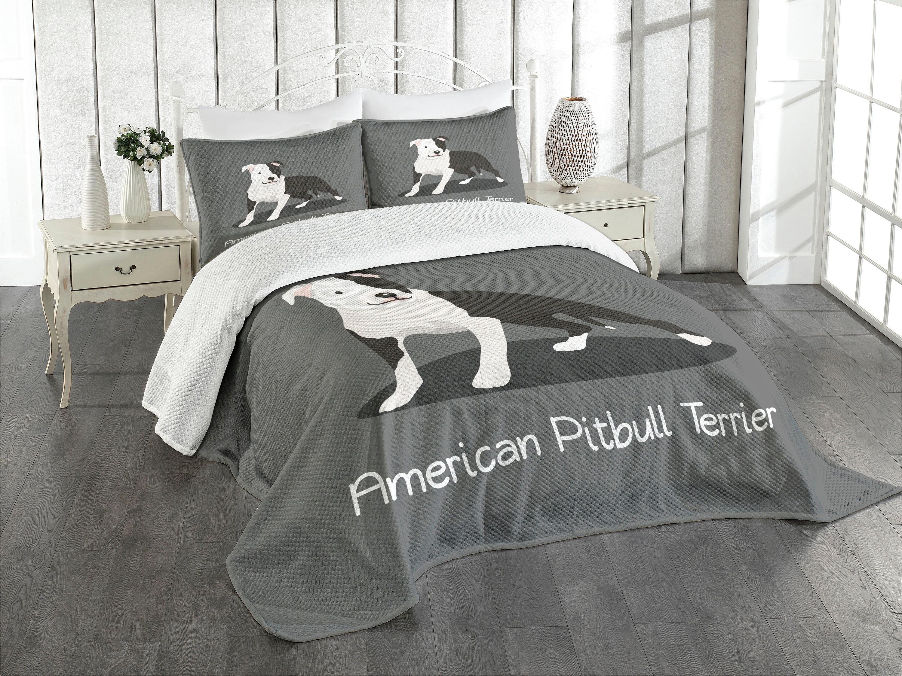 Ambesonne Ambesonne Pitbull Bedspread Set American Cartoon Terrier Multicolor