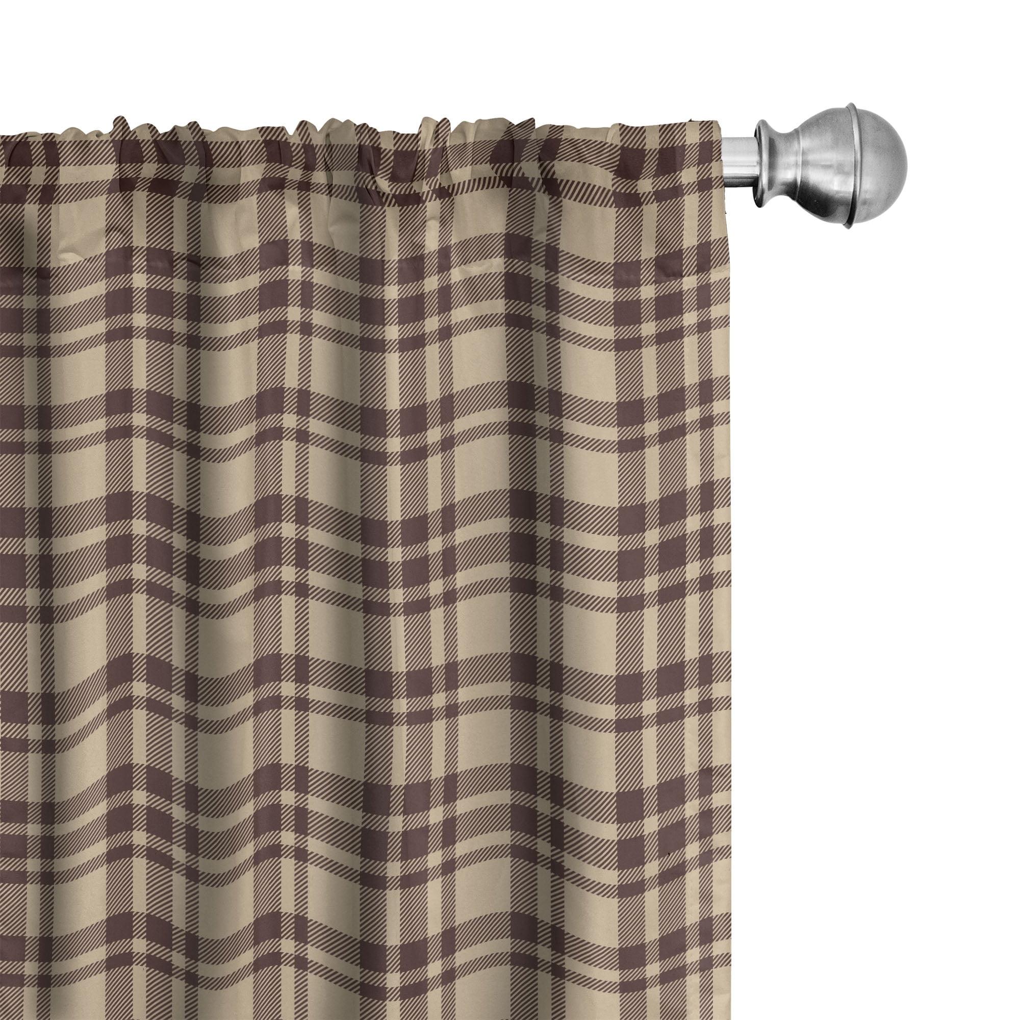 Tan and Brown Plaid 63" Rod Pocket Curtain Panels