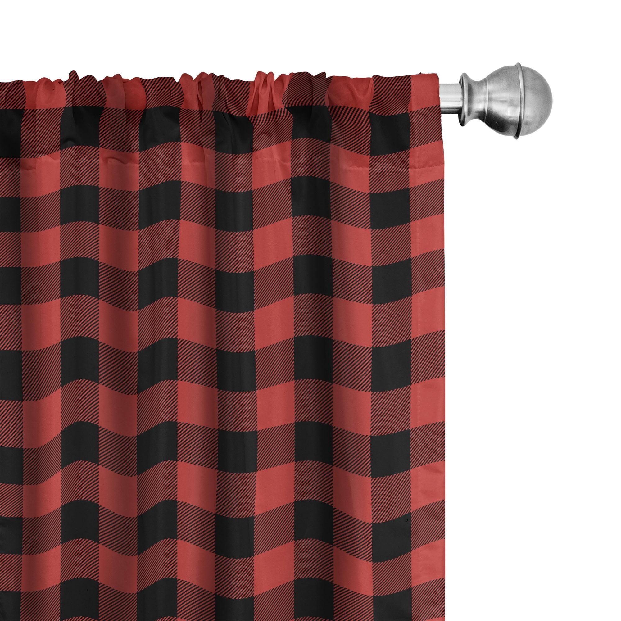 Retro Lumberjack Plaid Black and Red Microfiber Curtain Set