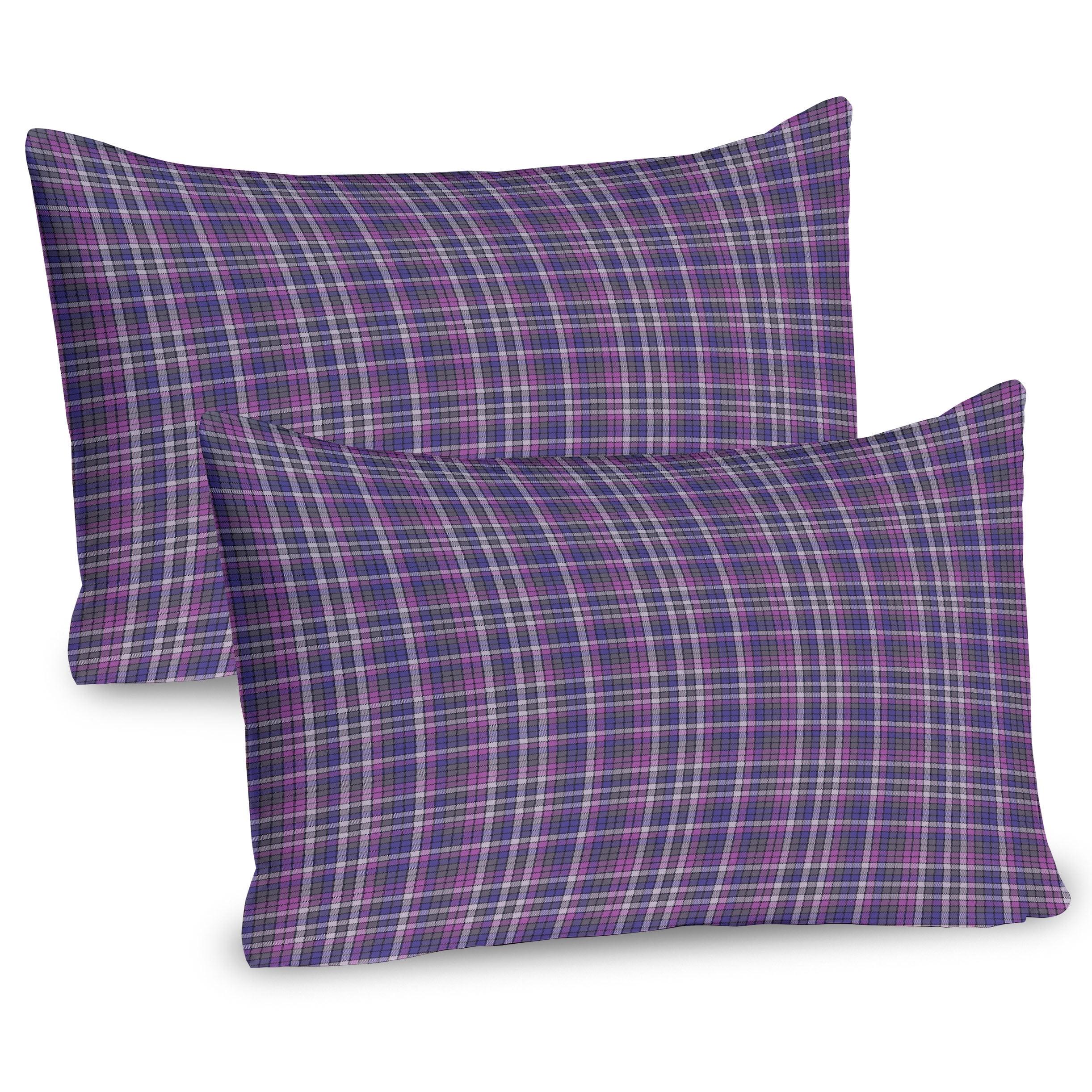 Ambesonne Plaid Pillow Sham 2 Pack Monotone Checkered Inspired 26"x20" Violet Blue Pale Fuchsia