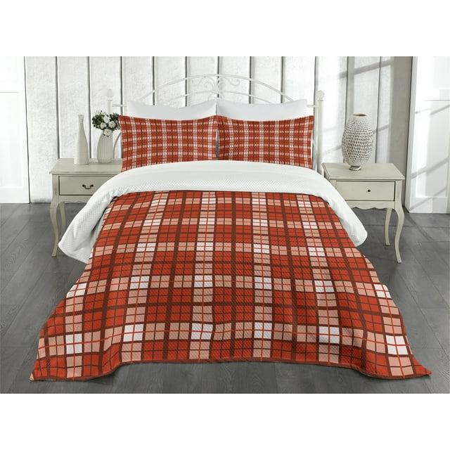Ambesonne Ambesonne Plaid Bedspread Set Vintage Tartan Motif Vermilion White