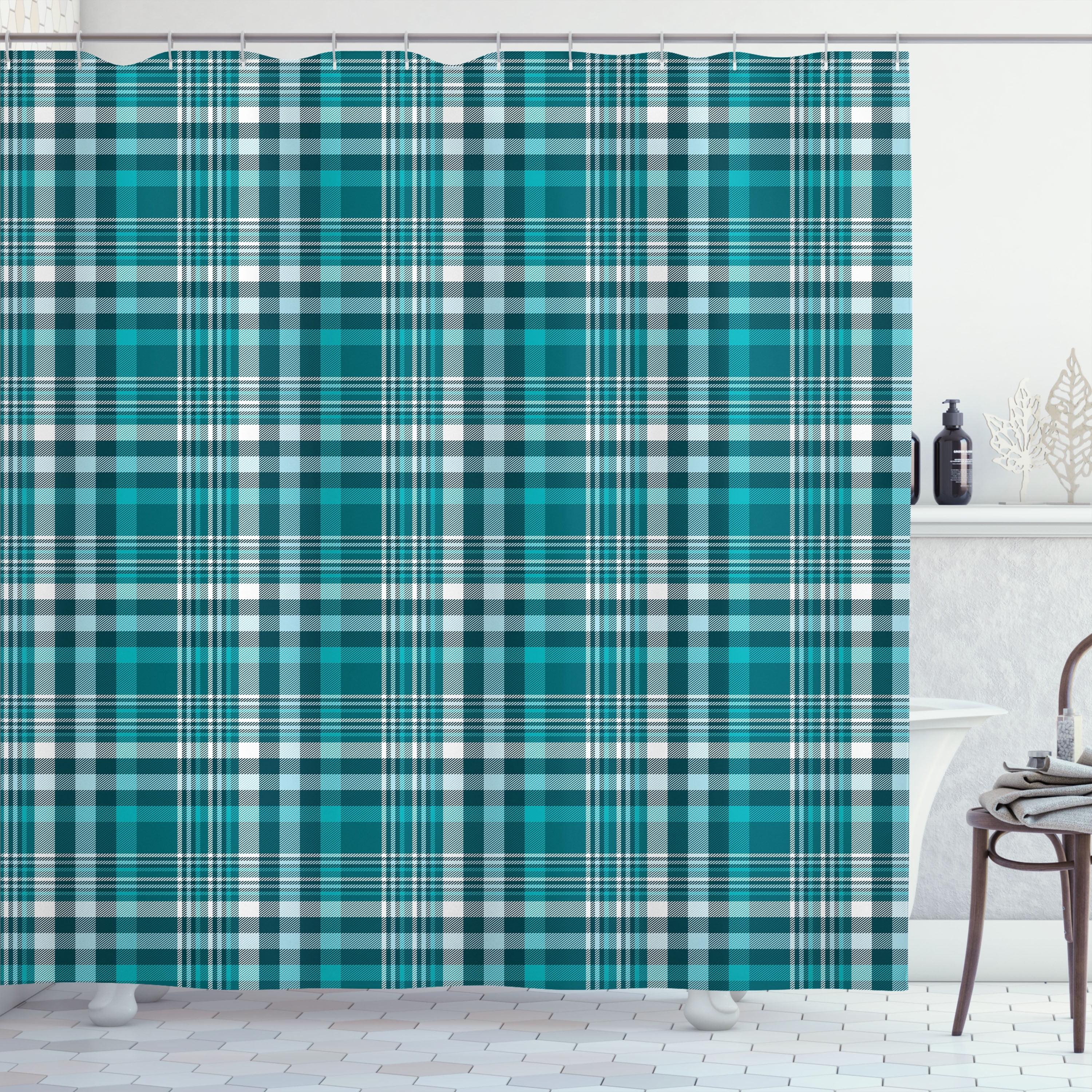 Ambesonne Plaid Shower Curtain Classic Crossing Line Squares Sea Blue Teal