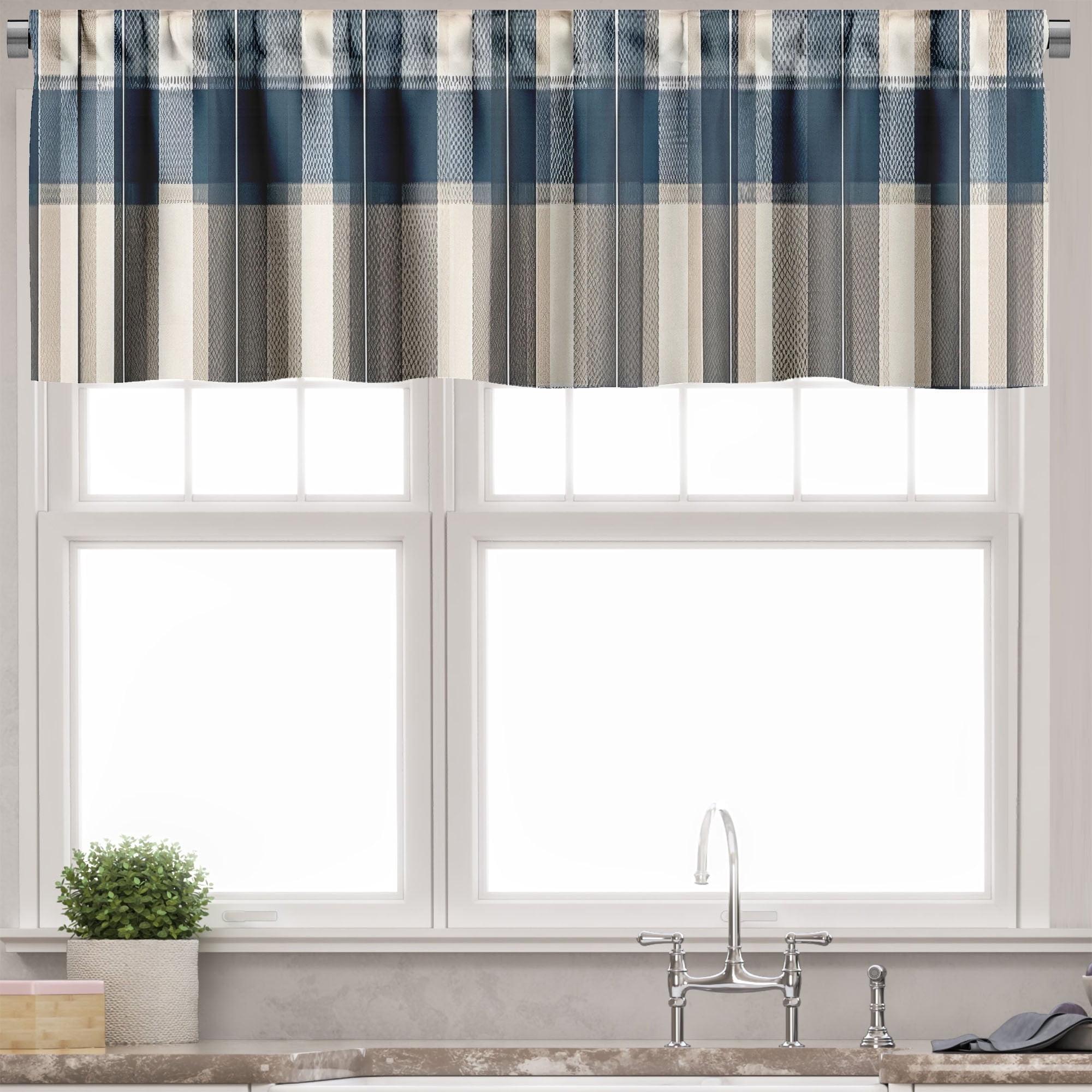 Petrol Blue Eggshell Plaid Satin Rod Pocket Valance