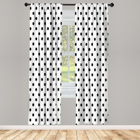Ambesonne Polka Dot Curtains, Rounds Retro Design Art, Pair of 28"x95", Black White