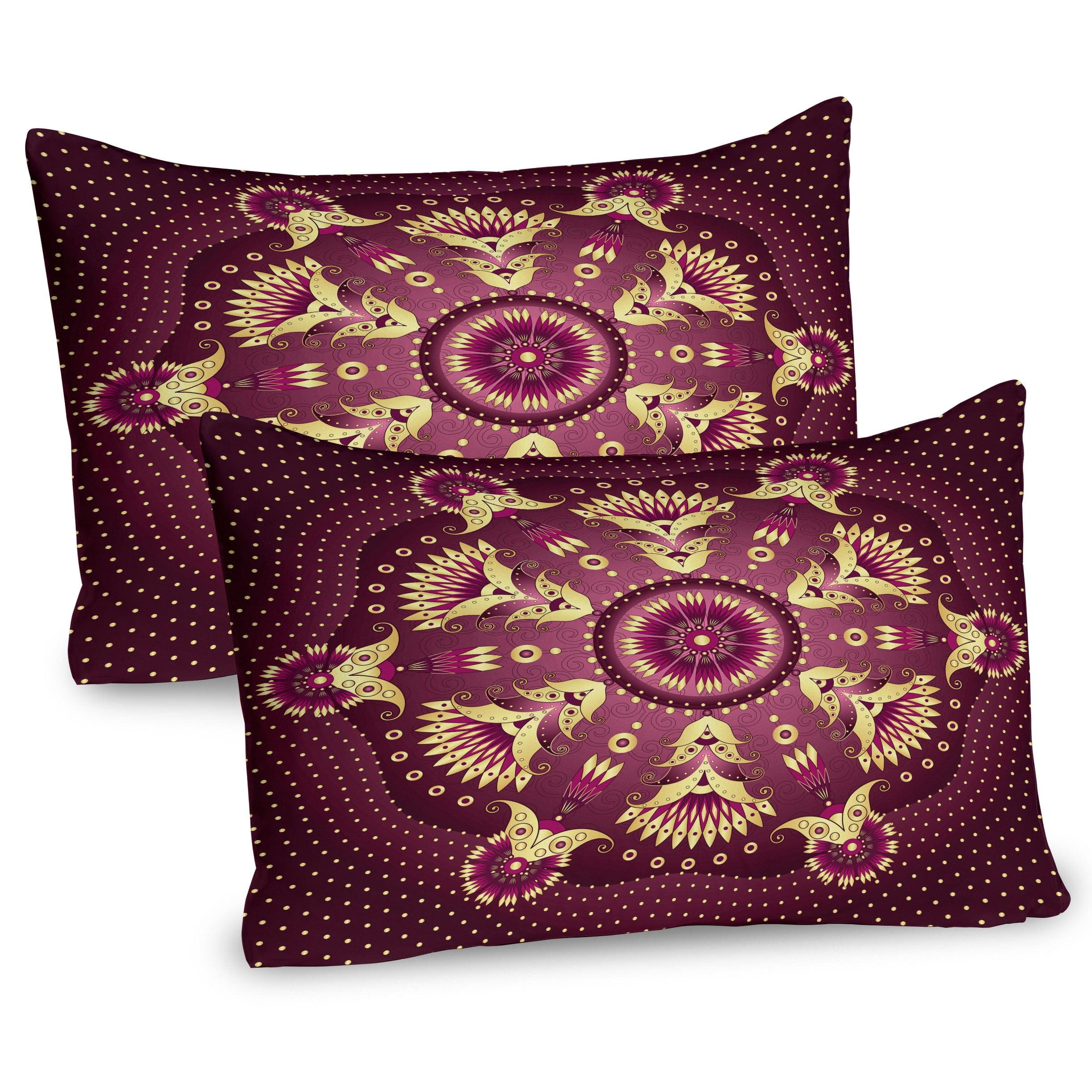 Purple Mandala Microfiber Pillow Sham Set with Yellow Accents