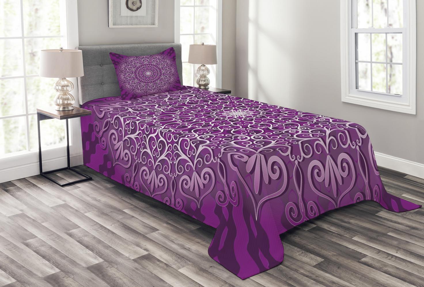 Twin Purple Quilted Bedspread Set with Pillow Sham