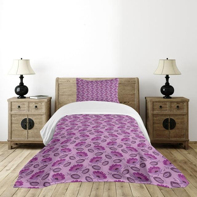 Ambesonne Ambesonne Purple Bedspread Set  Nature Inspired Flora  Purple Lilac Dark Purple