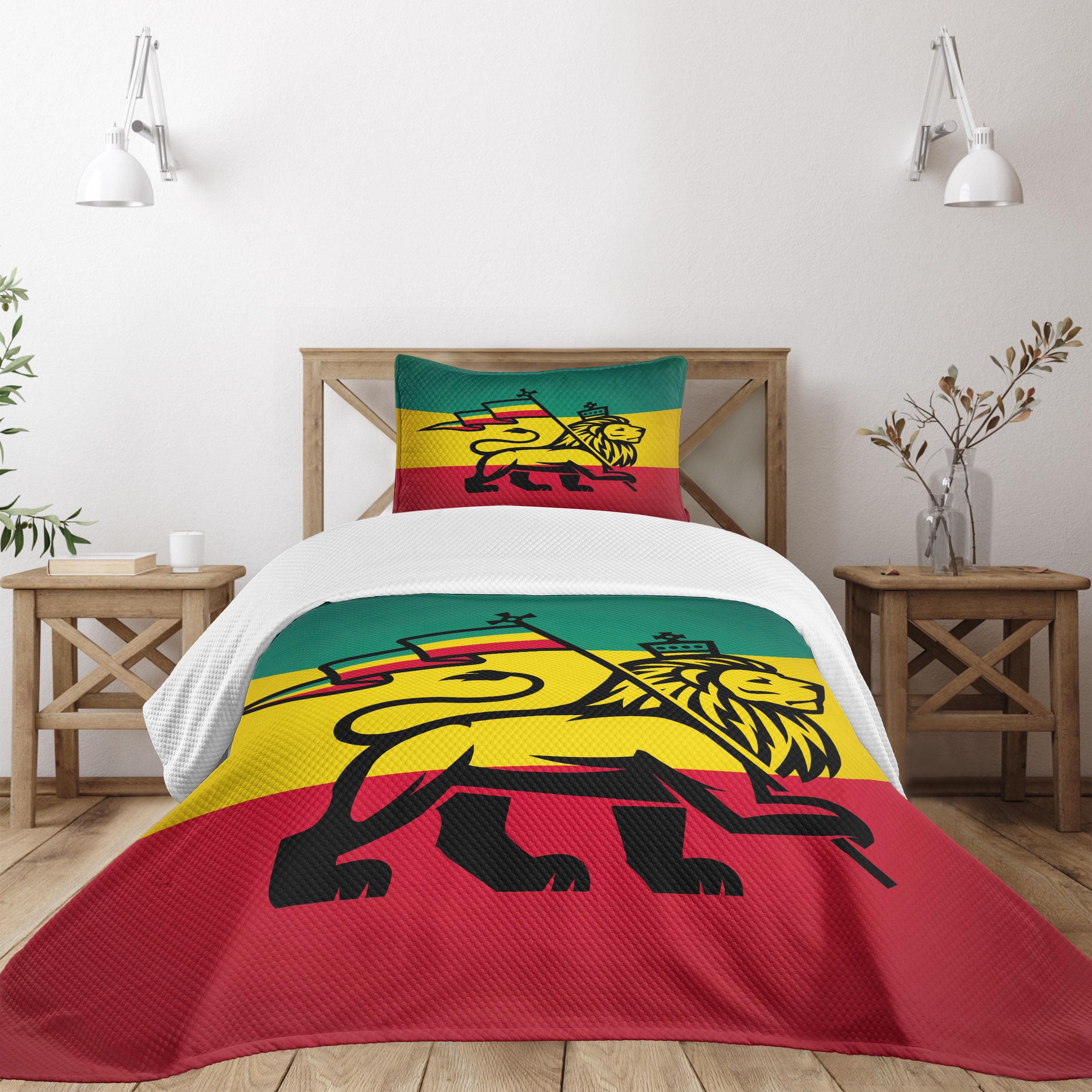 Twin Black Polyester Bedspread Set with Cultural Lion Design