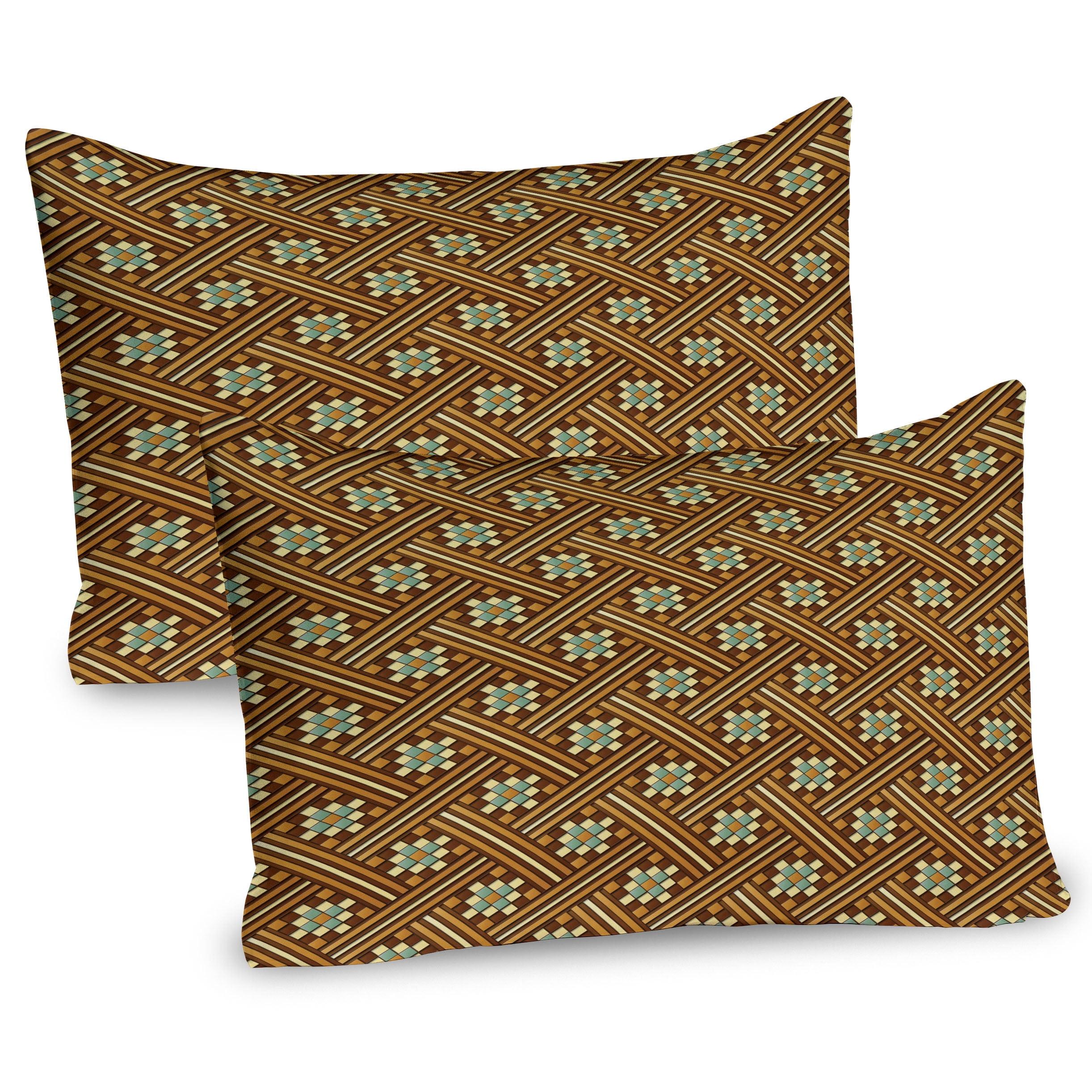 Ambesonne Retro Pillow Sham 2 Pack Earth Tones Bars and Squares Chocolate and Cadet Blue