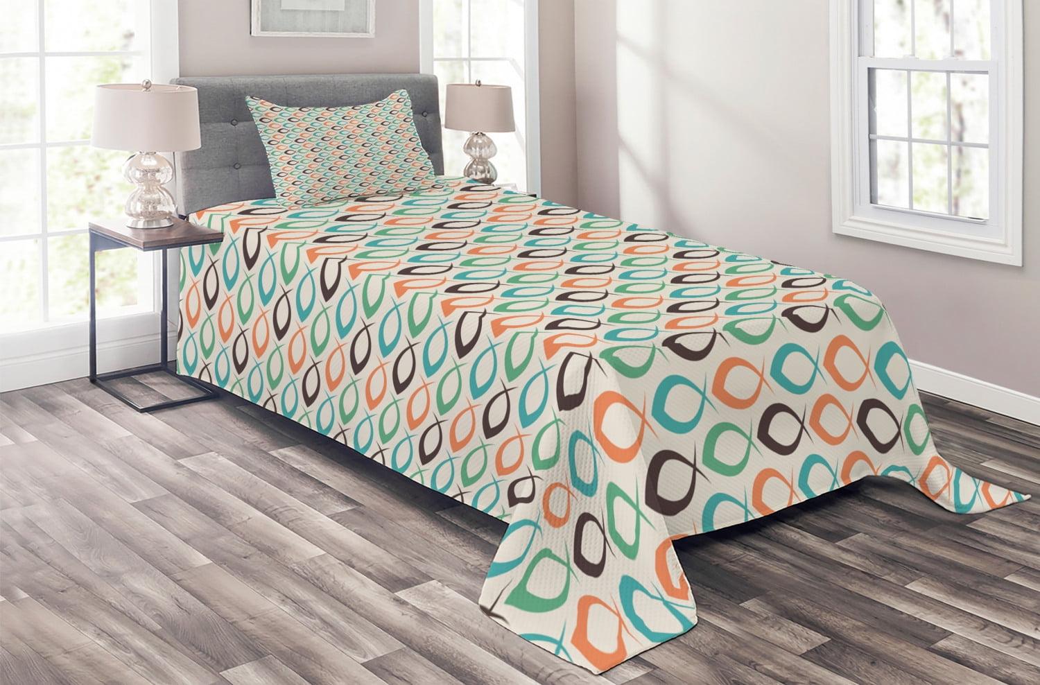 Twin Brown and Turquoise Quilted Bedspread Set