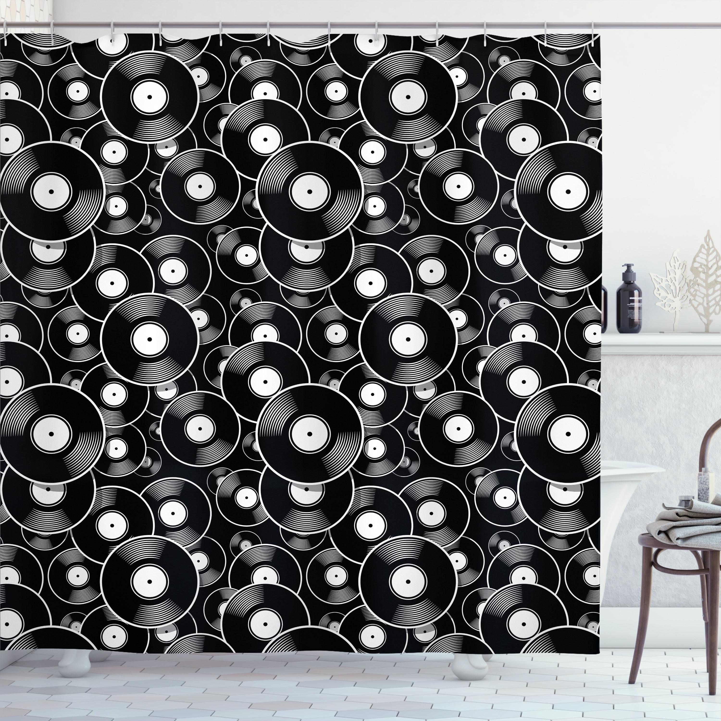 Charcoal Grey and White Circle Brush Stroke Shower Curtain