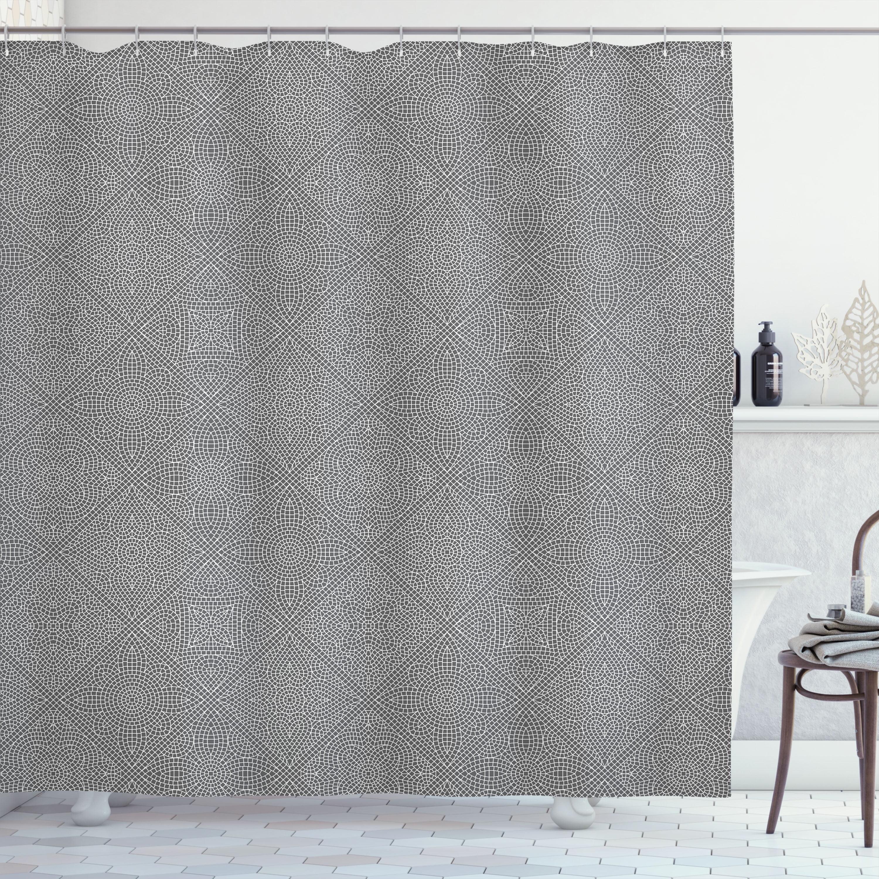 Ambesonne Damask Grey Shower Curtain Flowers Swirling Ornate Pale Grey and White