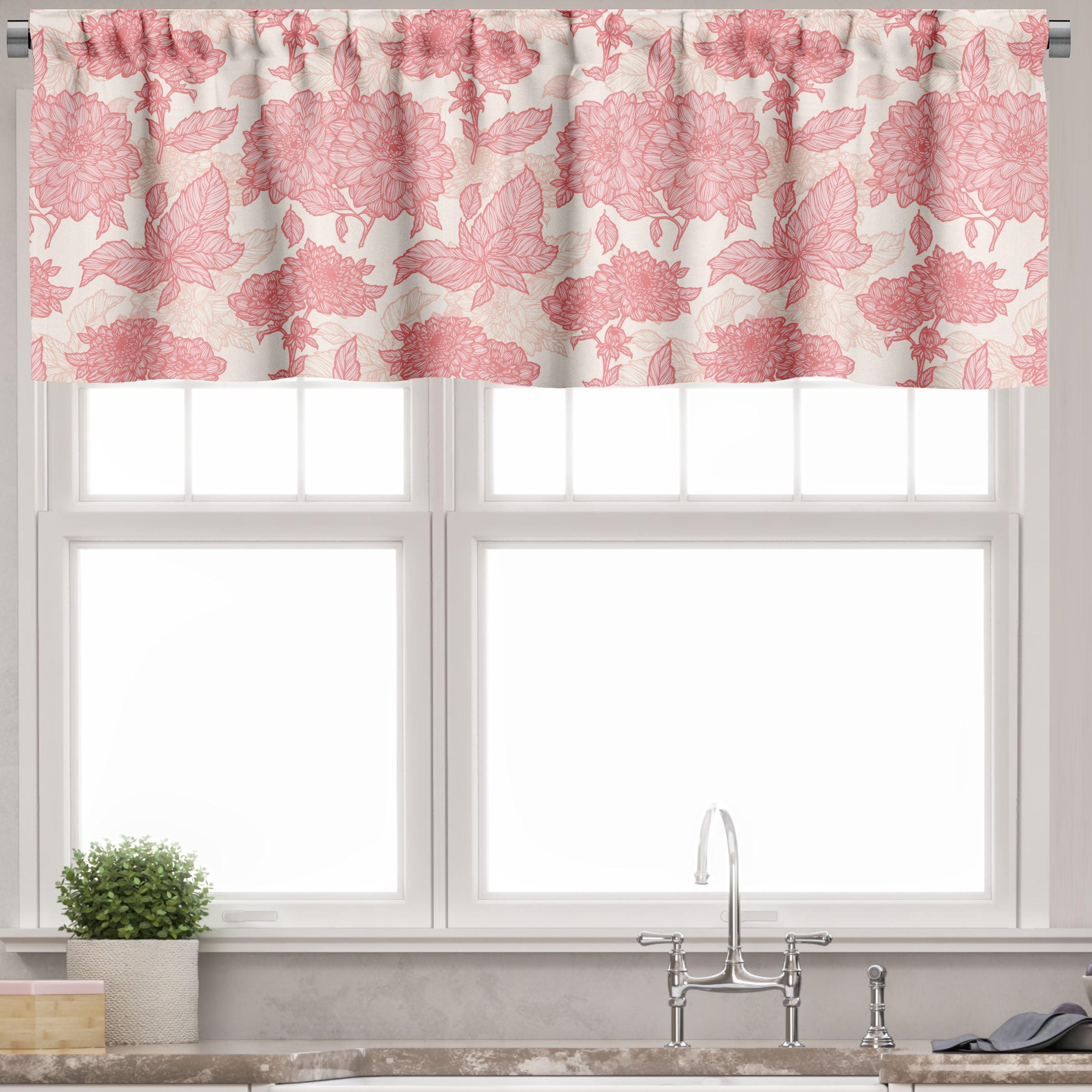 Pink Floral Satin Polyester Rod Pocket Valance 42" x 12"