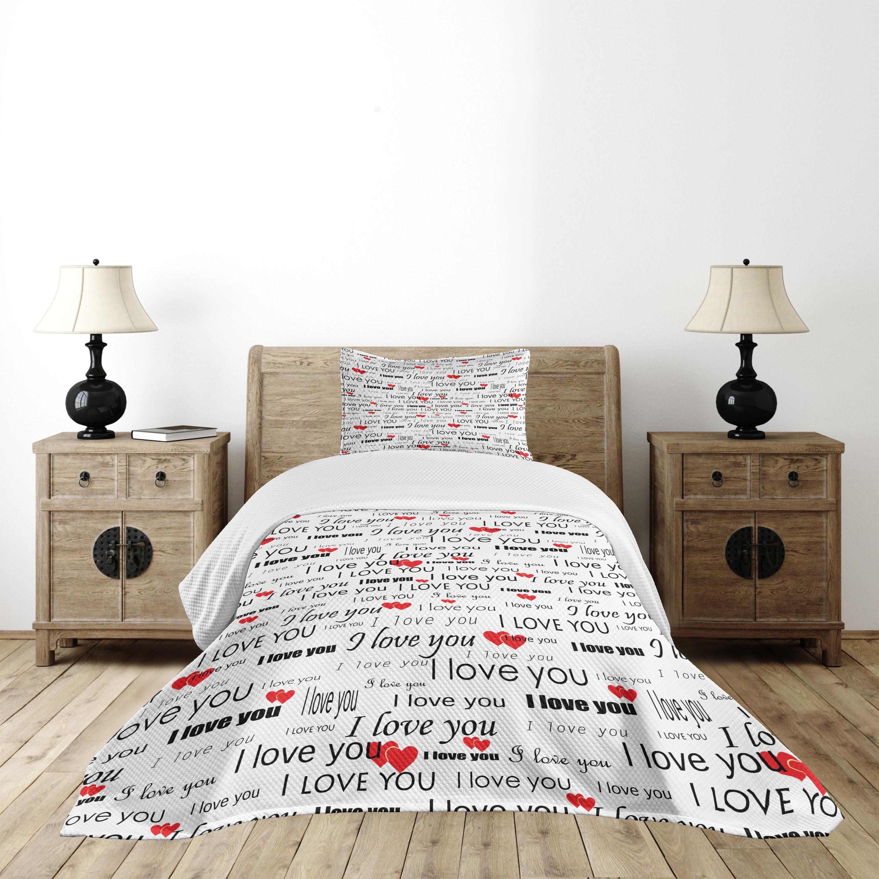 Ambesonne Ambesonne Romantic Bedspread Set Romance Couple Love Vermilion Black White