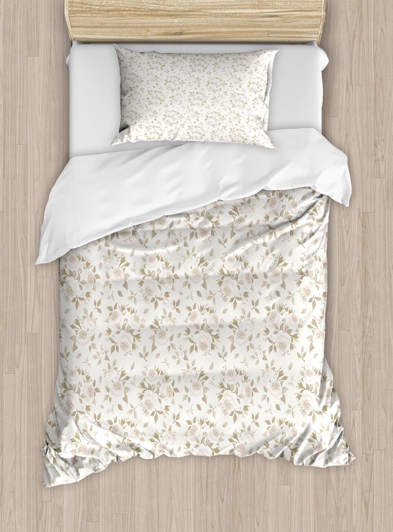 Coconut Beige Floral Twin Duvet Cover Set