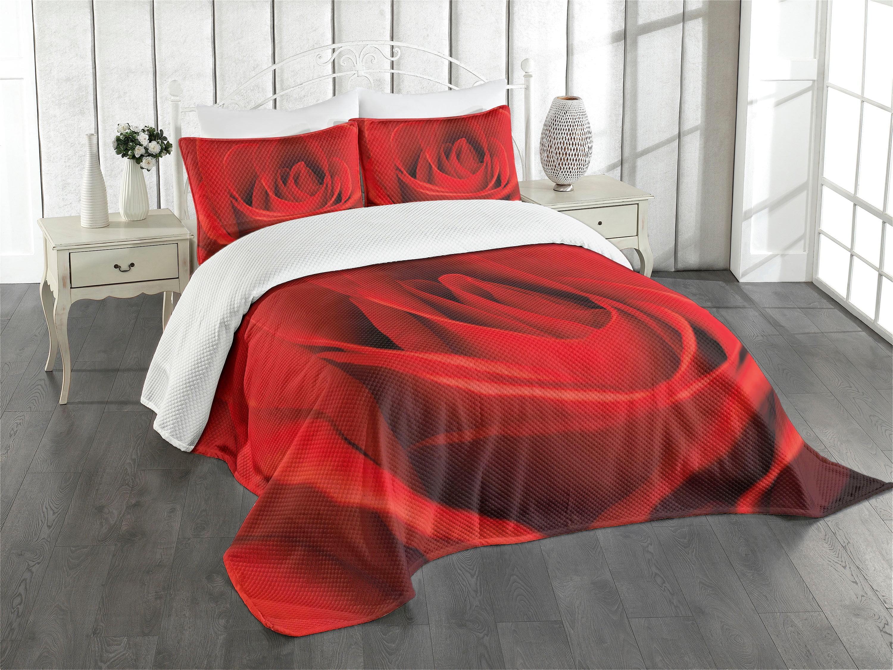 Ambesonne Rose Bedspread Natural Beauty Red Blossom Vermilion