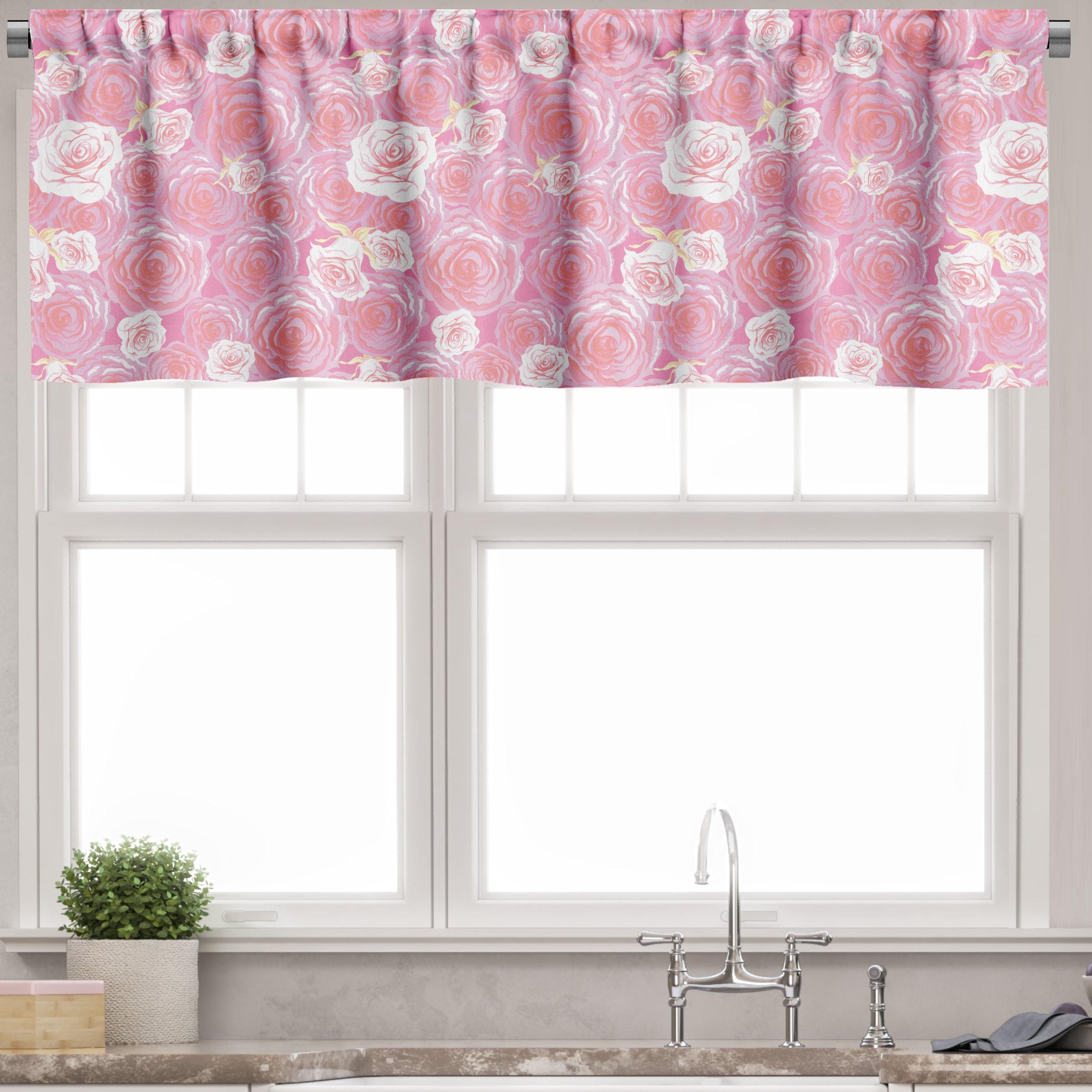 Pink and Purple Floral Satin Rod Pocket Valance 54" x 12"