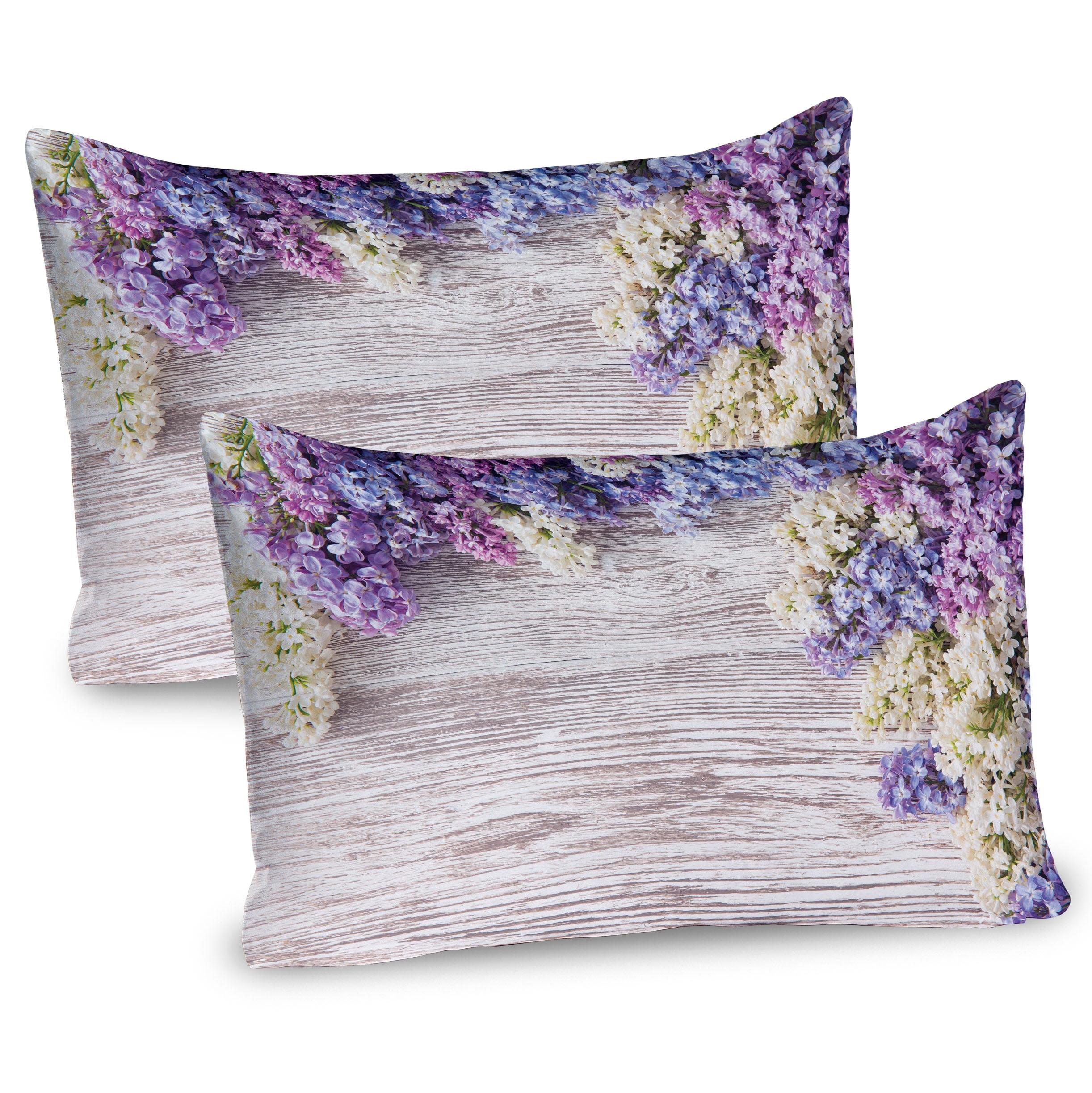 Lilac Violet Dark Taupe Floral Microfiber Pillow Sham Set