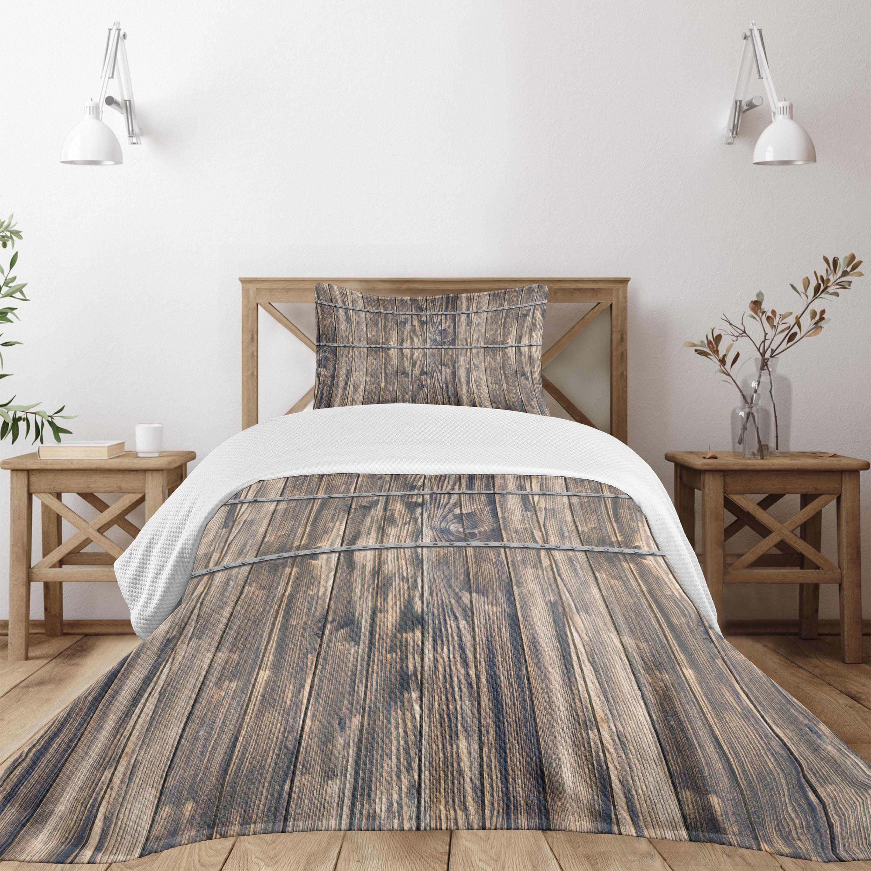 Ambesonne Rustic Bedspread Set Long Farmhouse Planks Brown and Grey