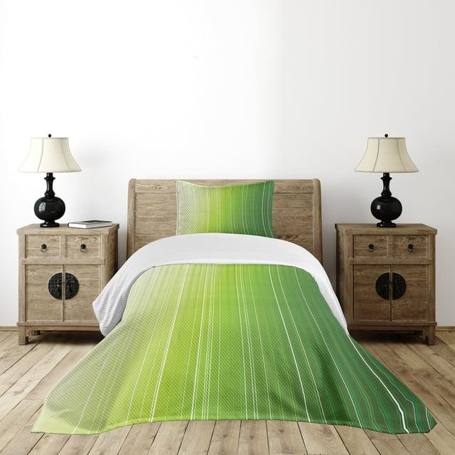 Ambesonne Ambesonne Sage Bedspread Set Ombre Color Stripe Digital Green Pale Green White