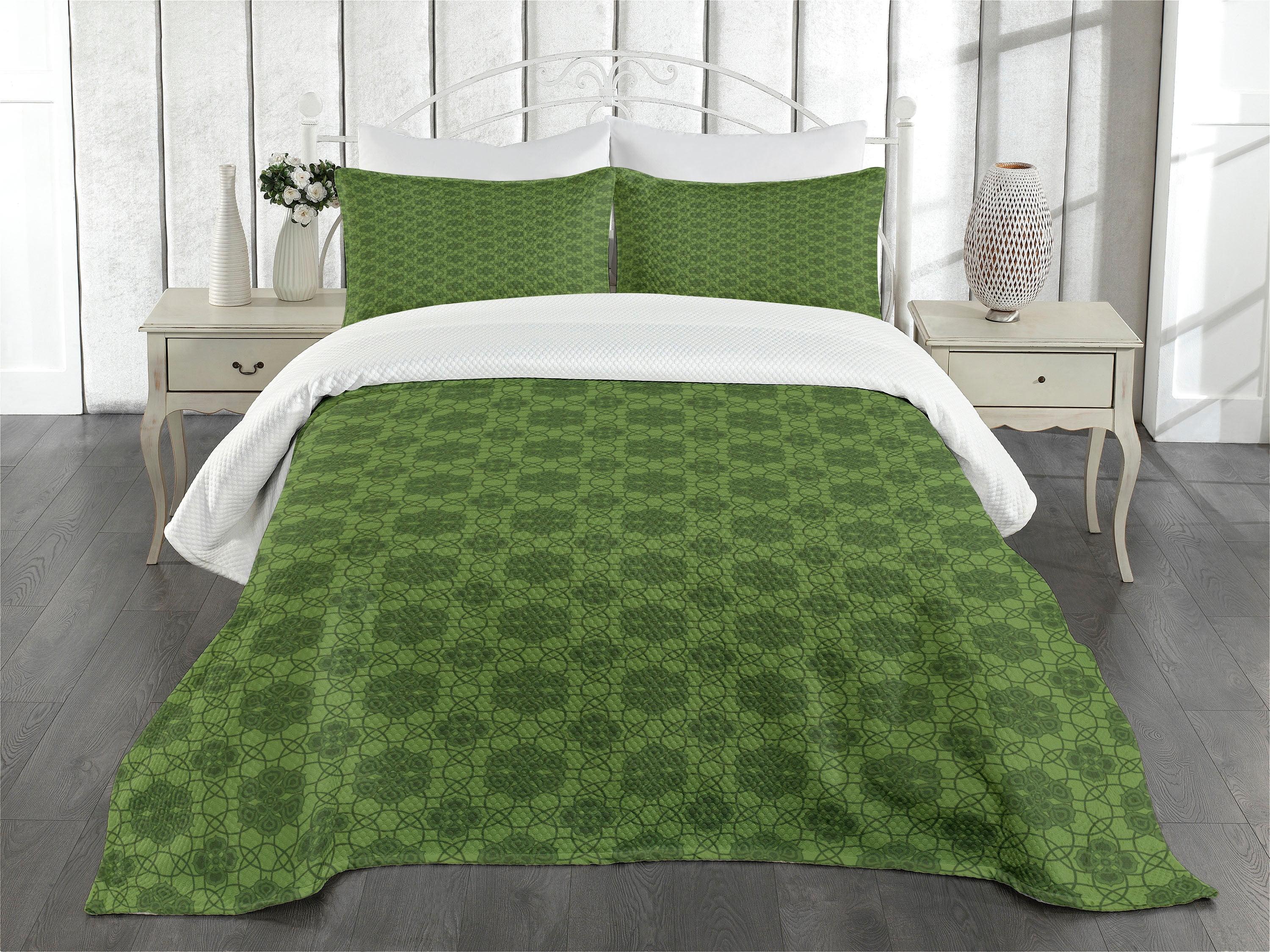 Ambesonne Sage Bedspread Set  Mandala Geometrical Floral  Fern Green Olive Green