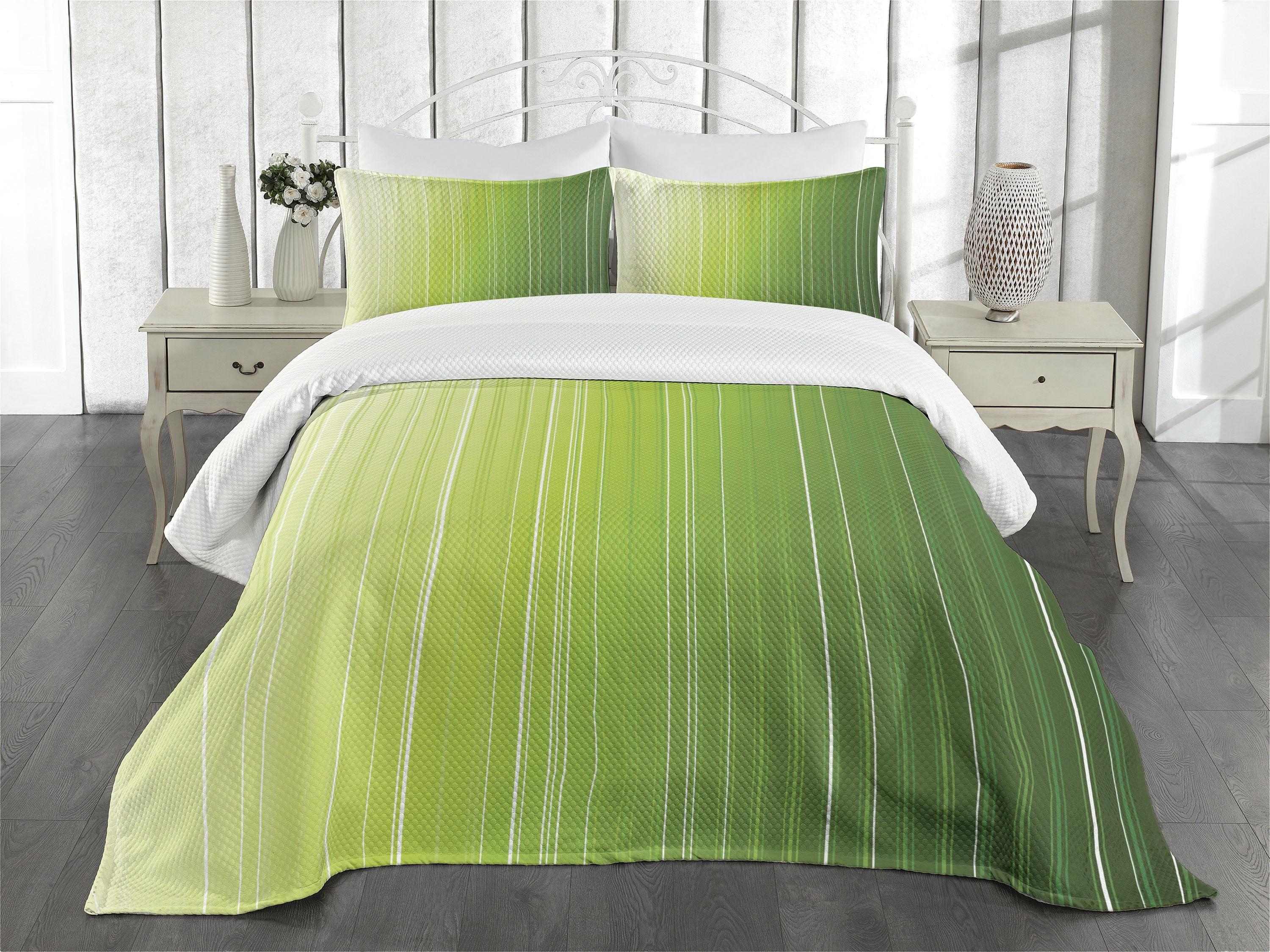 Ambesonne Ambesonne Sage Bedspread Set Ombre Color Stripe Digital Green Pale Green White