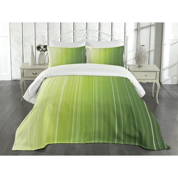 Ambesonne Ambesonne Sage Bedspread Set Ombre Color Stripe Digital Green Pale Green White