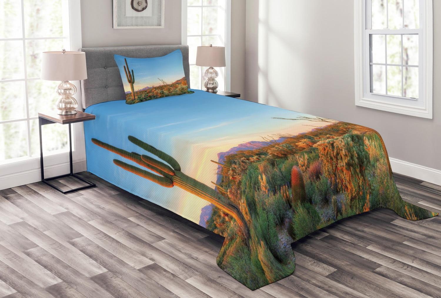 Ambesonne Saguaro Bedspread Sun in Desert Cactus