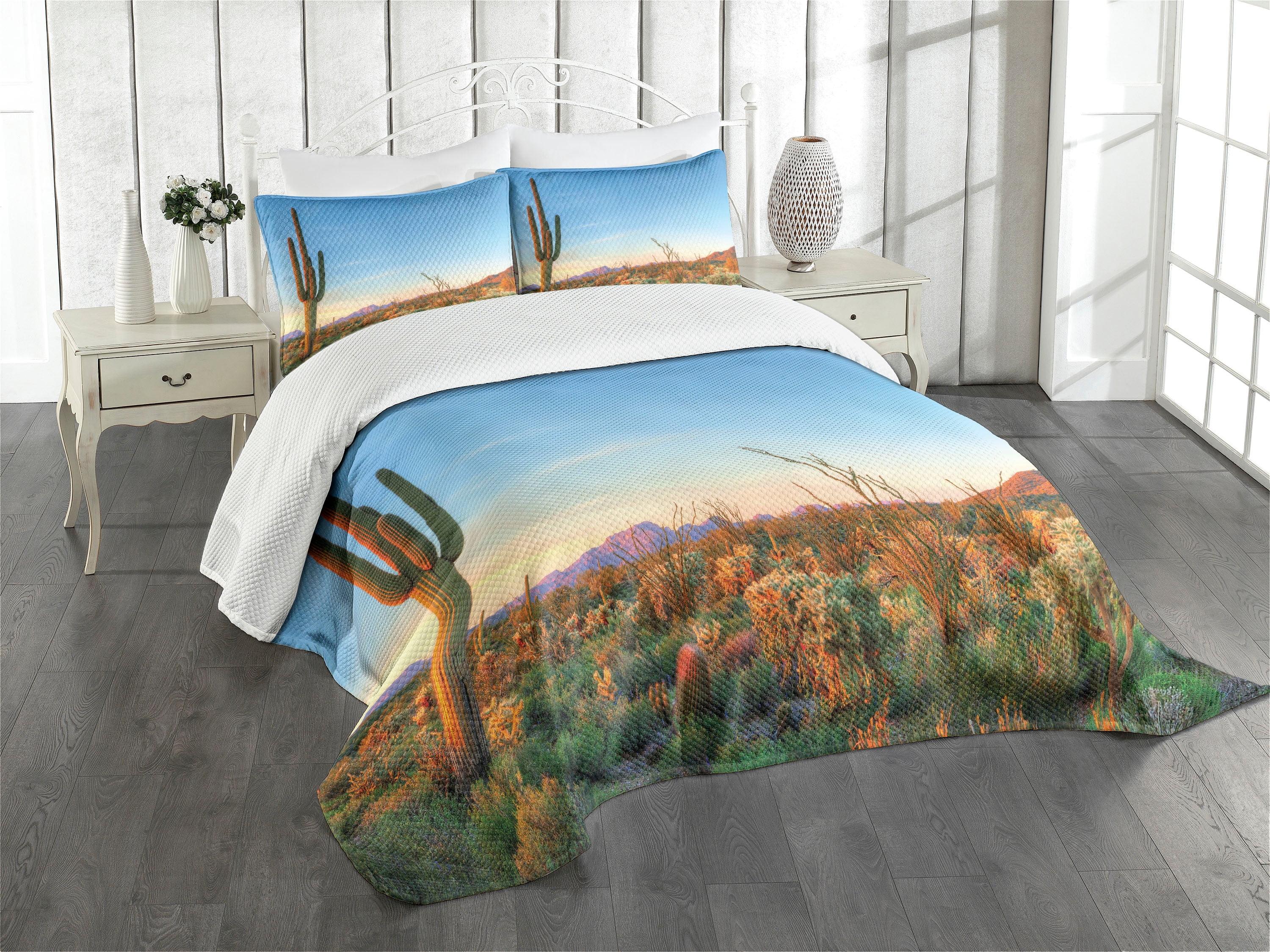 Ambesonne Saguaro Bedspread Sun in Desert Cactus