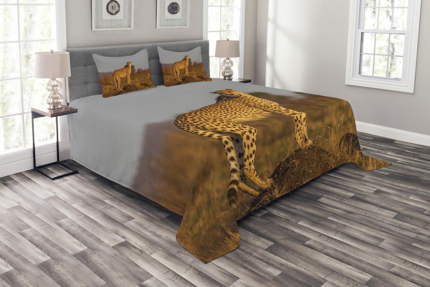 Ambesonne Savannah Bedspread Set Wild Cheetah Blurry Back Apricot Ginger and Dust