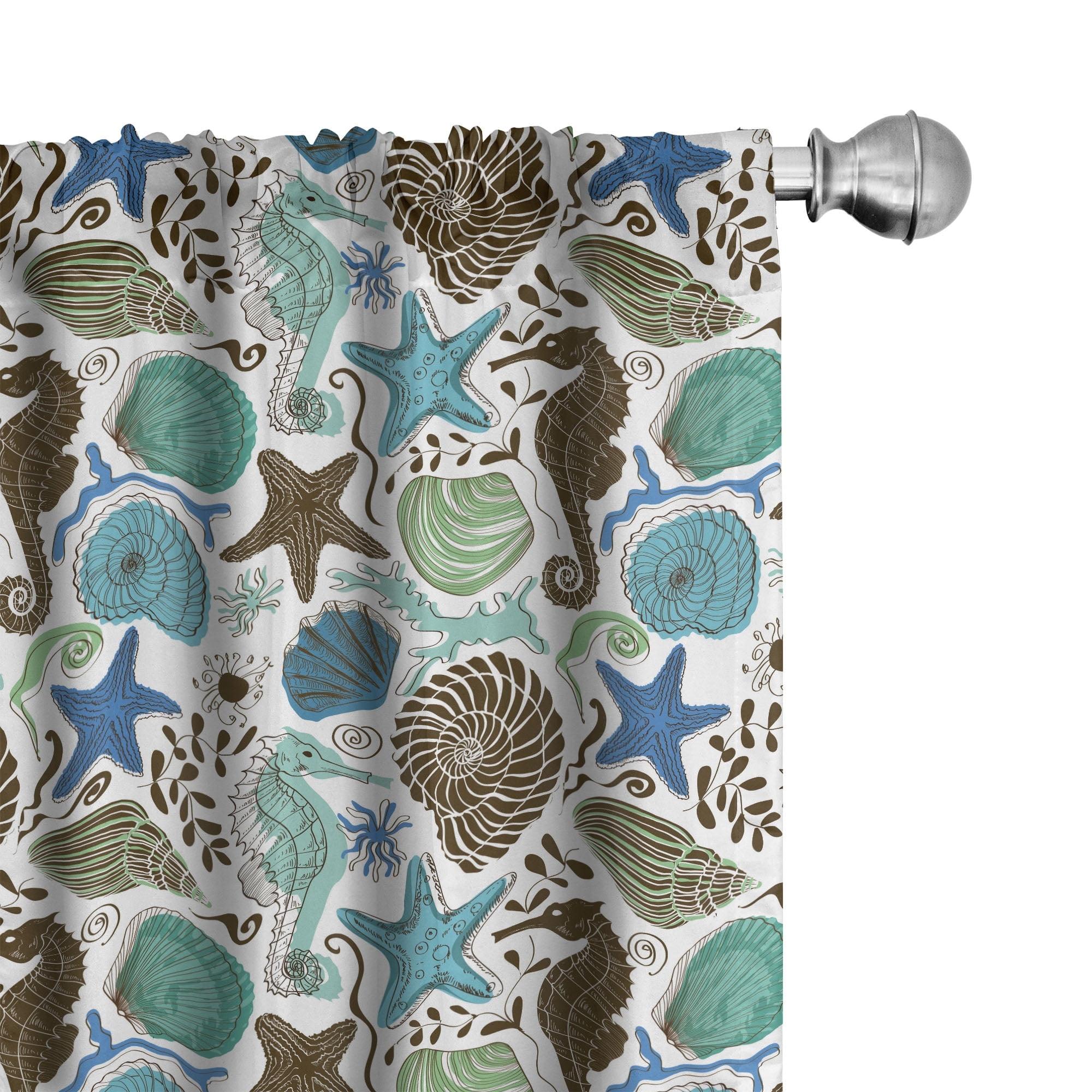 Seafoam Blue and Brown Polyester Room-Darkening Curtain Panels, 28'' x 63''