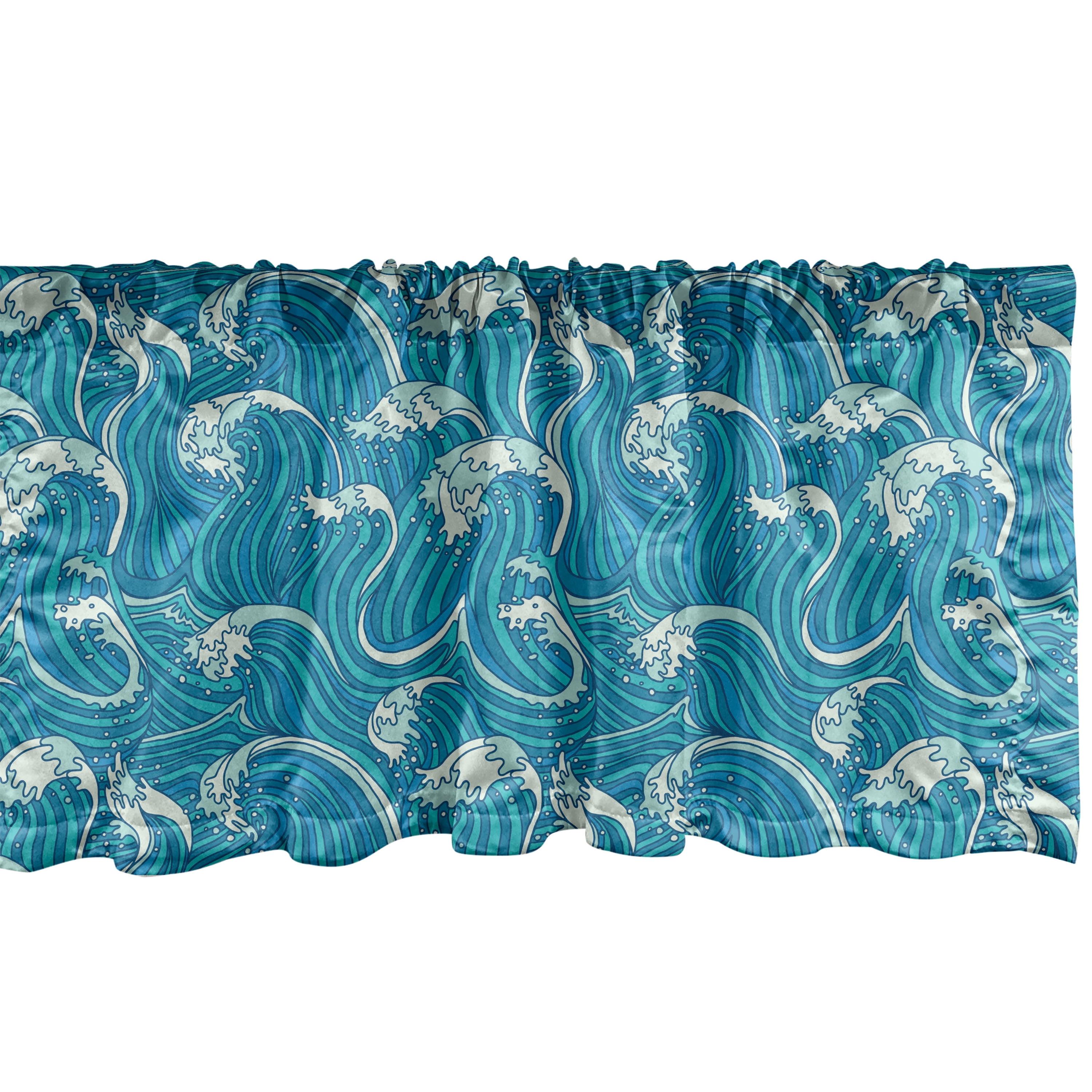 Ambesonne Sea Valance Pack of 2 Nautical Foamy Lines Drawing Sea Blue Ivory