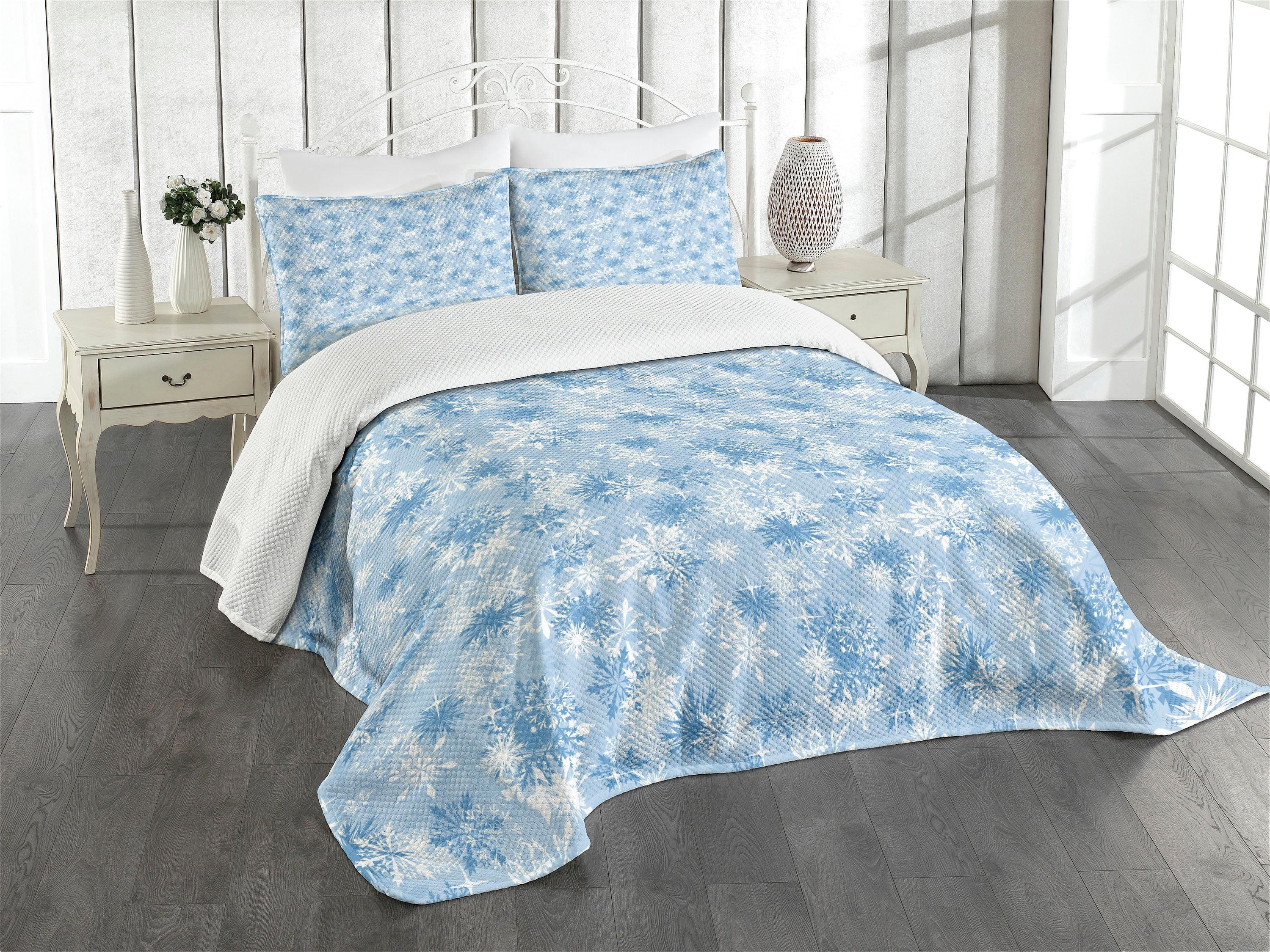 Ambesonne Snowflake Bedspread Set Pattern of Winter Pale Blue White