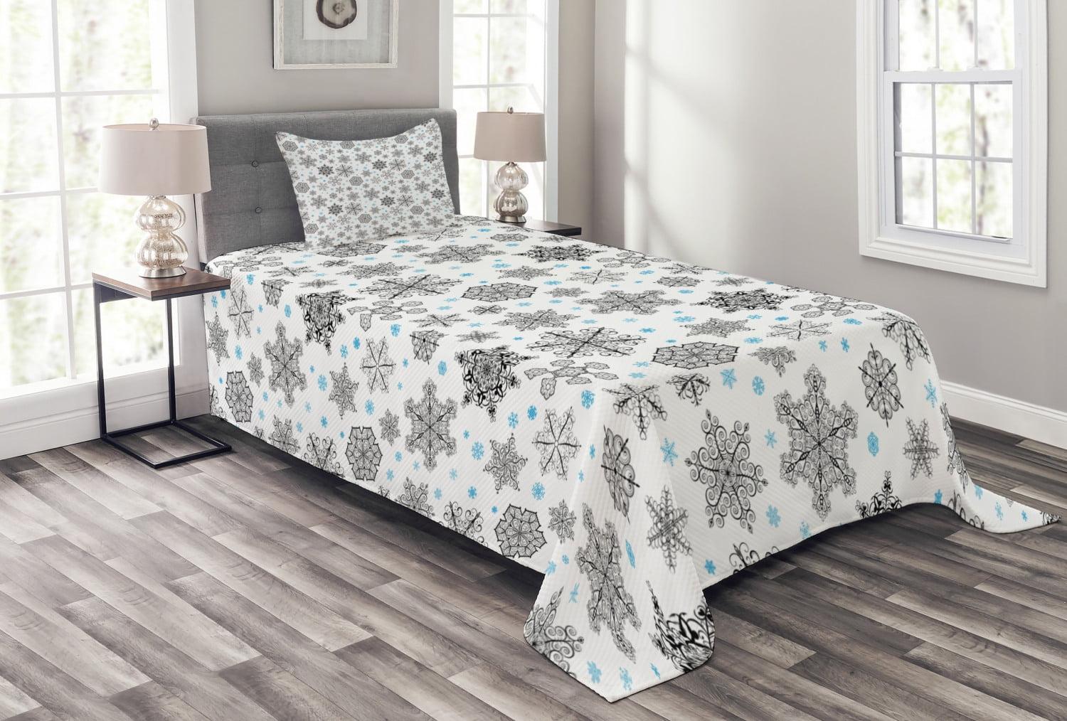 Ambesonne Snowflake Bedspread Set Lace Style Winter Blue Black White