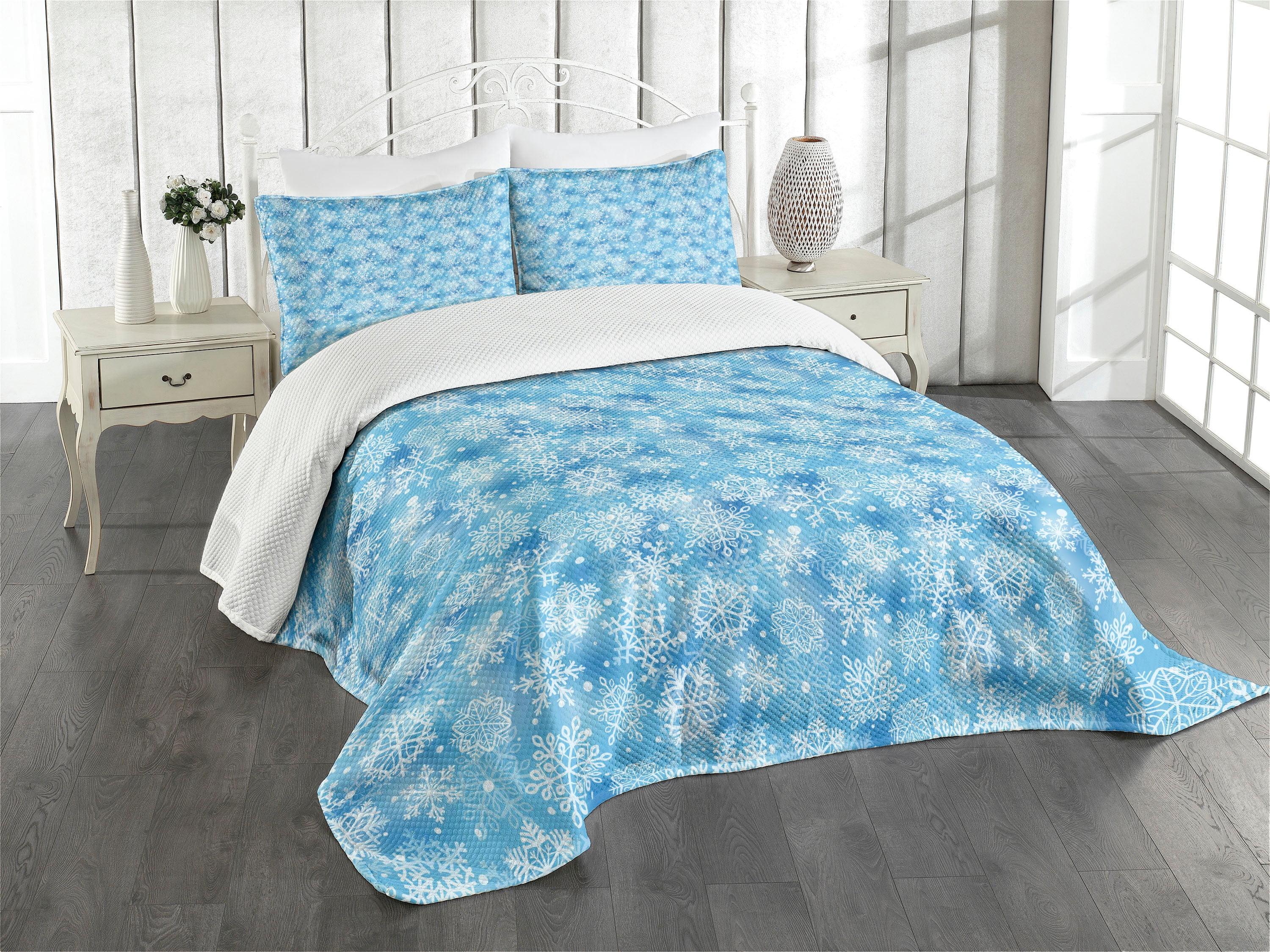 Ambesonne Snowflake Bedspread Set Pattern of Winter Pale Blue White