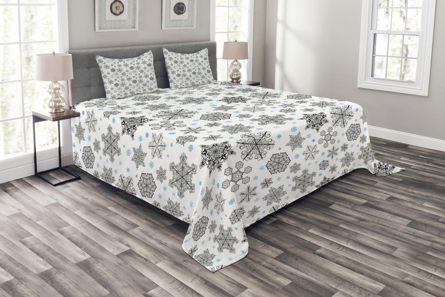 Ambesonne Snowflake Bedspread Set Lace Style Winter Blue Black White