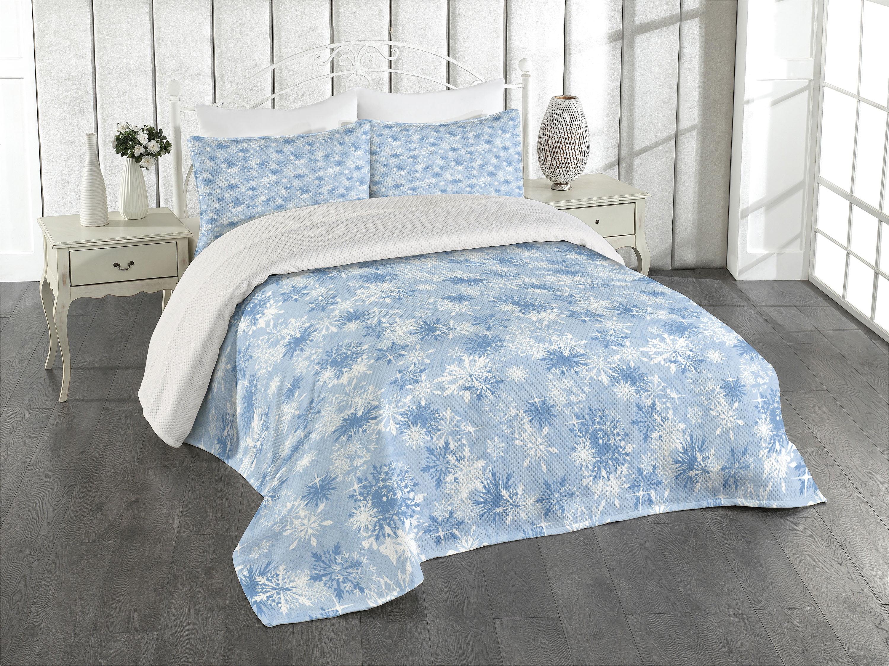 Ambesonne Snowflake Bedspread Set Pattern of Winter Pale Blue White