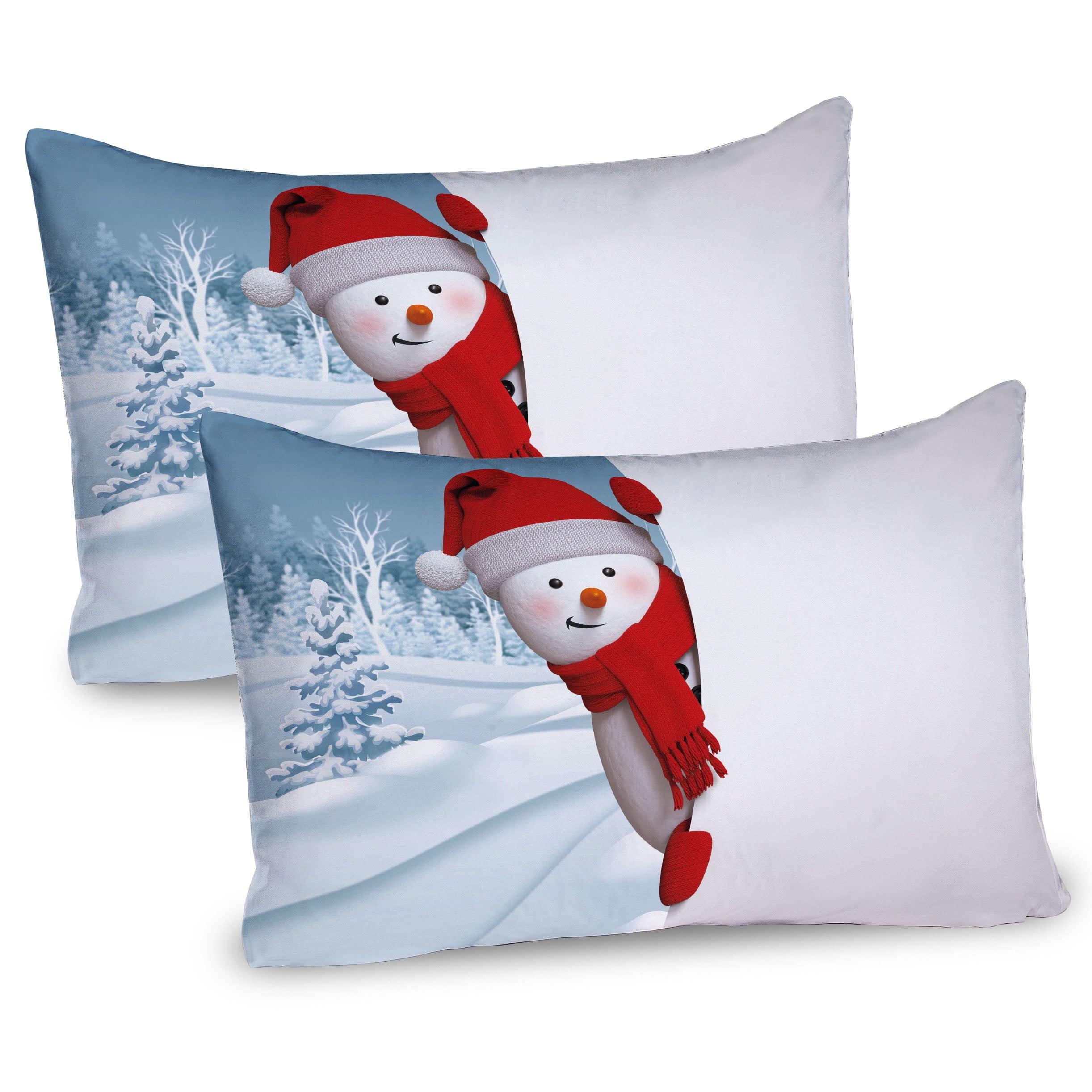 Snowman Red Bluegrey White Microfiber Pillow Sham Set