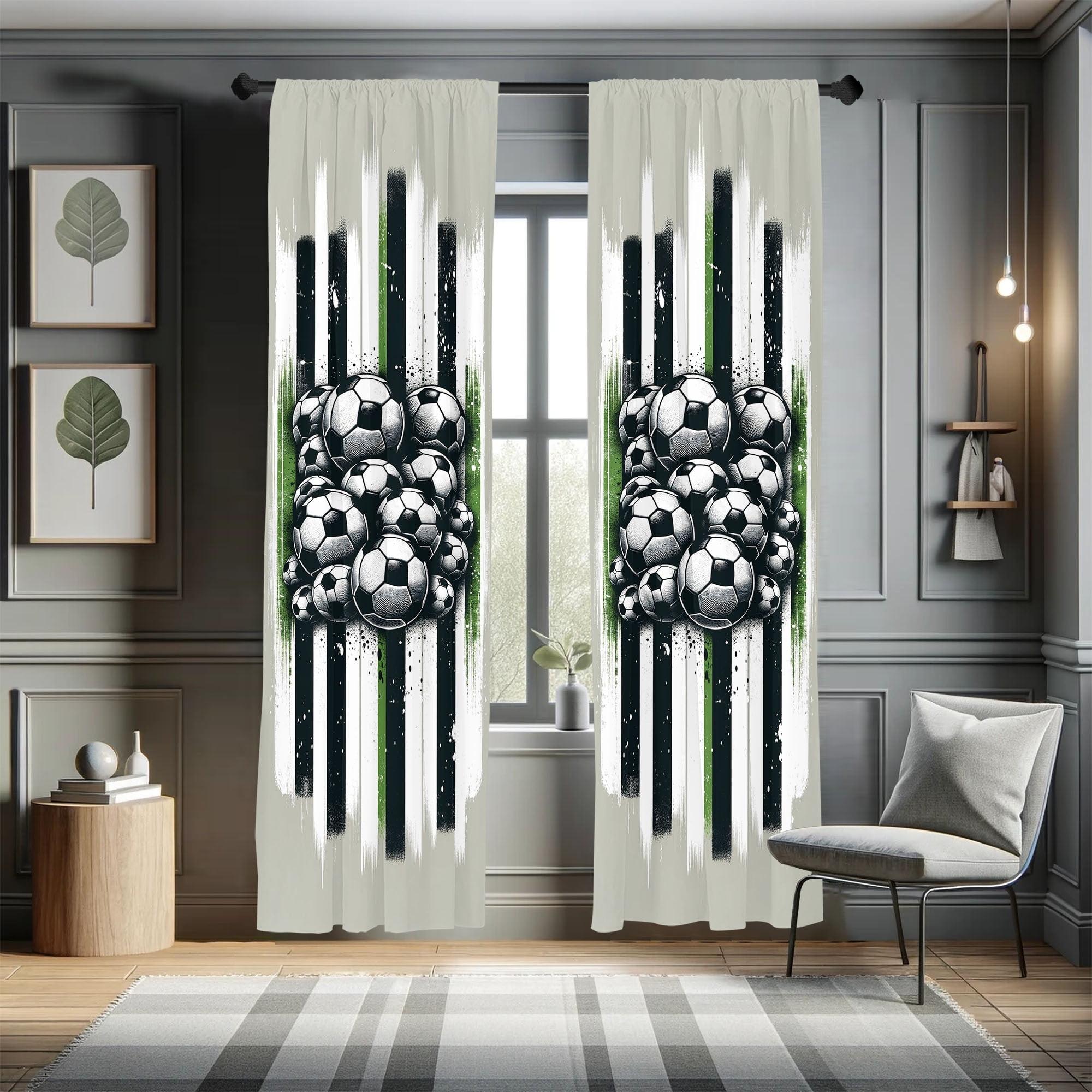 Soccer Ball Grunge Stripes Blue Microfiber Curtain Panels