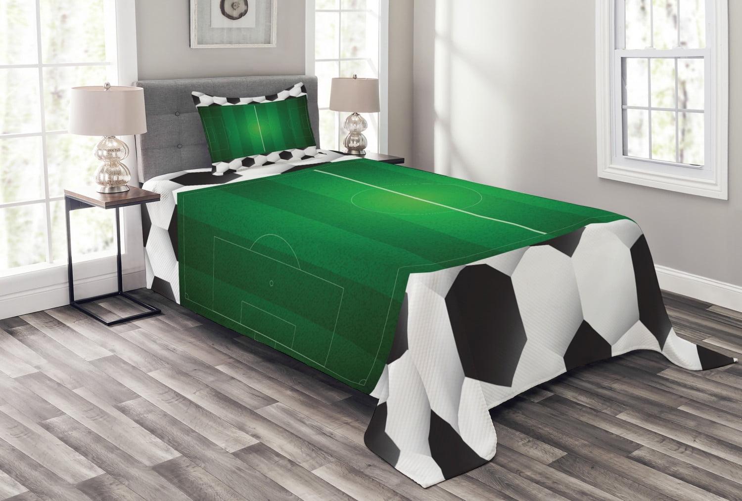 Ambensonne Soccer Bedspread Football Field Goal Black White Green