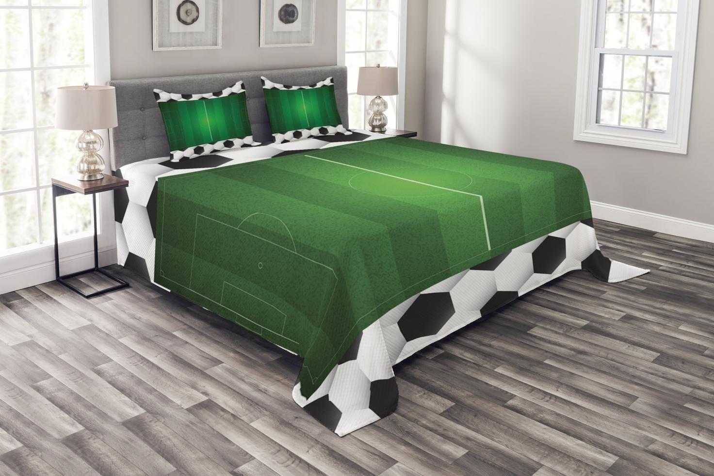 Ambensonne Soccer Bedspread Football Field Goal Black White Green