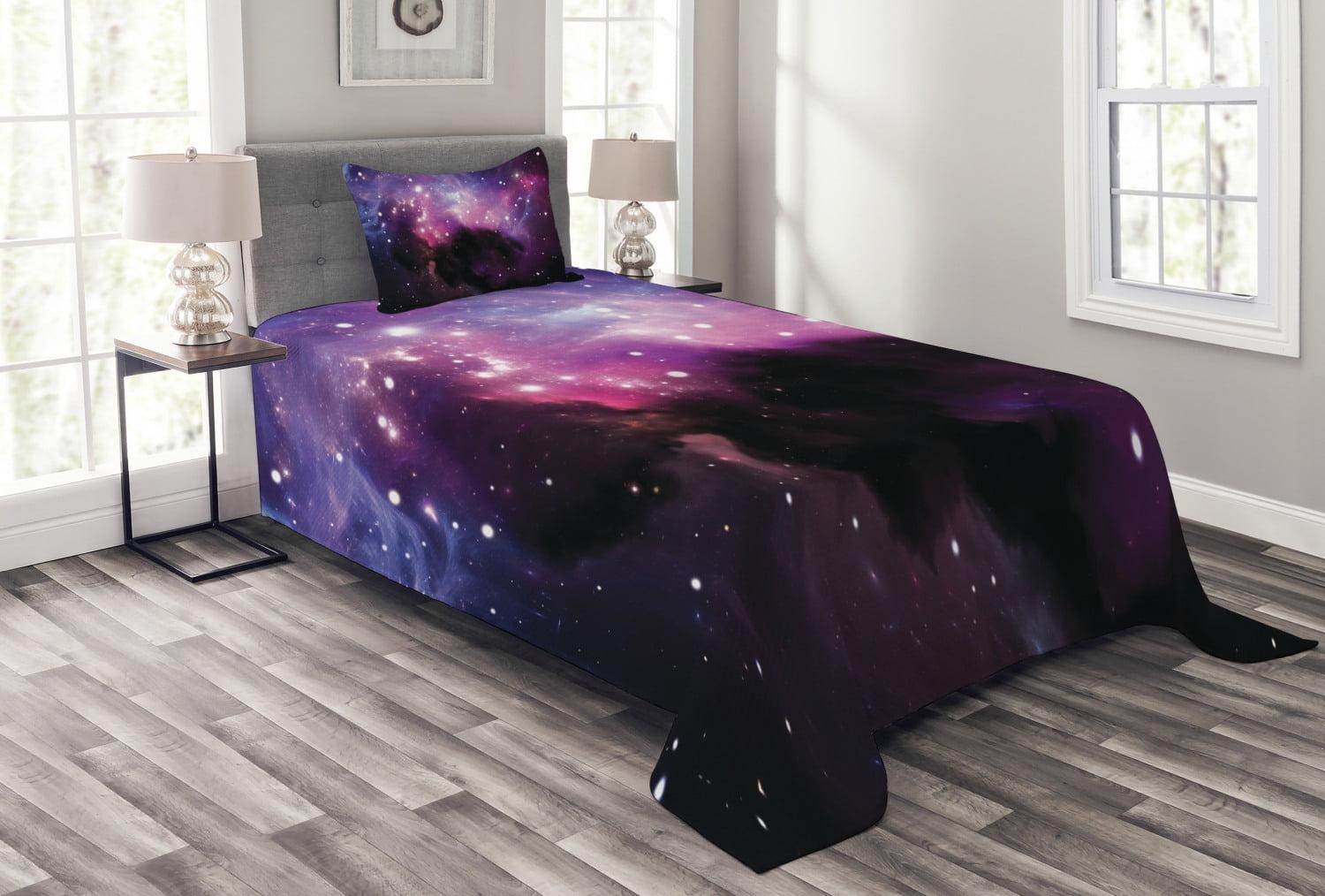 Ambesonne Space Bedspread Set Nebula Cosmos Image Purple Blue