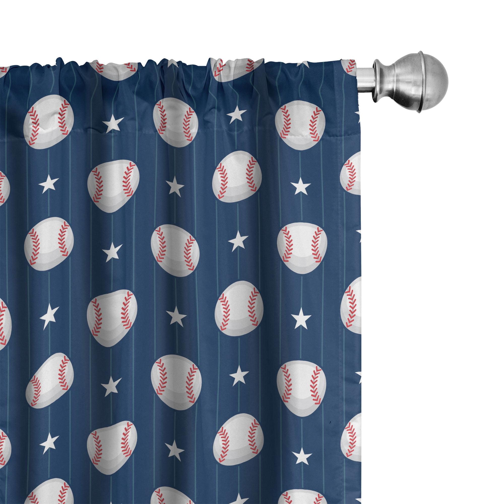 Baseball Pattern Red and Blue Microfiber Curtain Panels