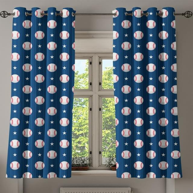 Ambesonne Sports Grommet Curtain, Baseball Stripes, 50" x 54", Night Blue Red White