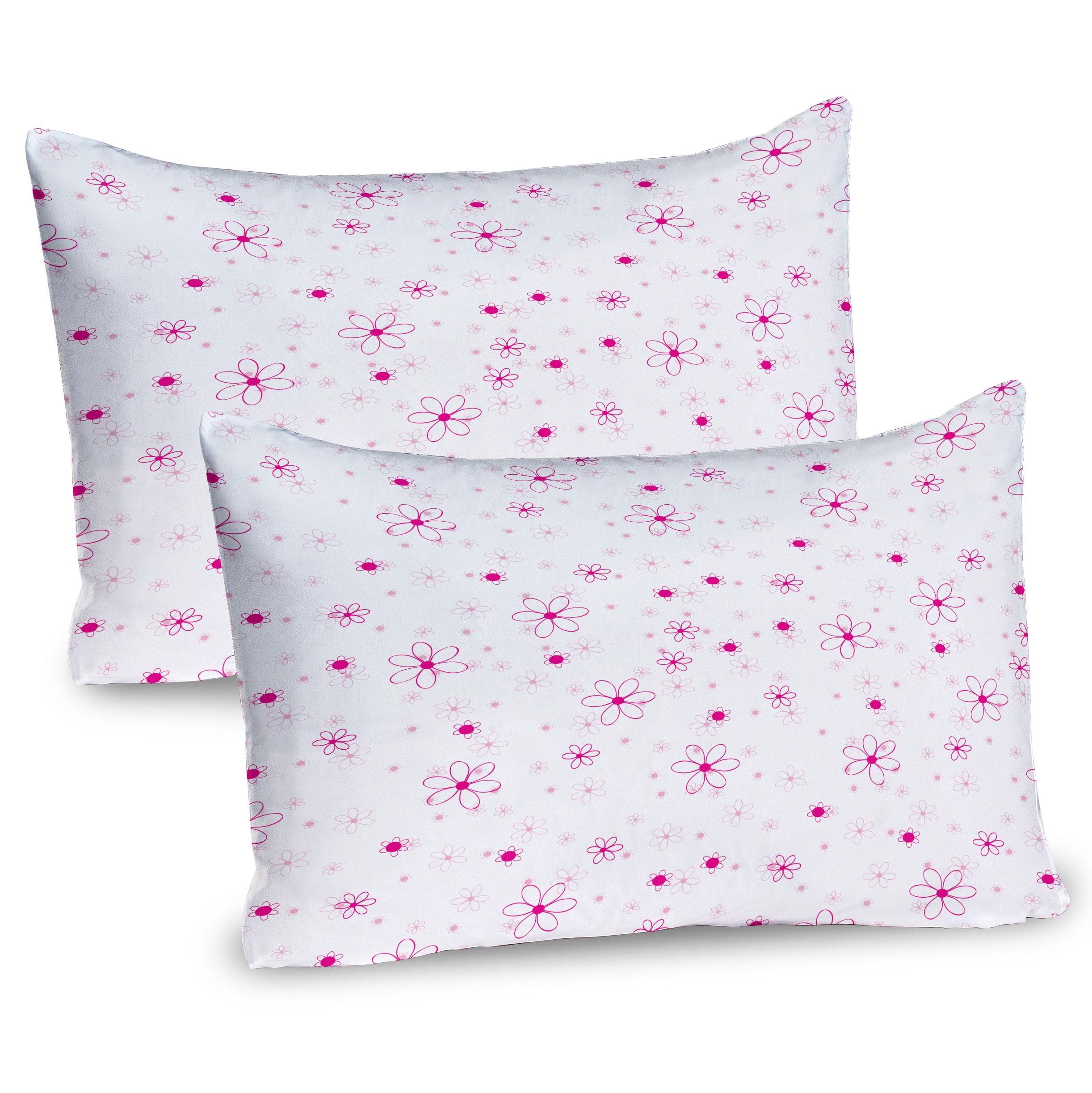 Ambesonne Spring Pillow Sham 2 Pack Pattern with Flowers Magenta Fuchsia White