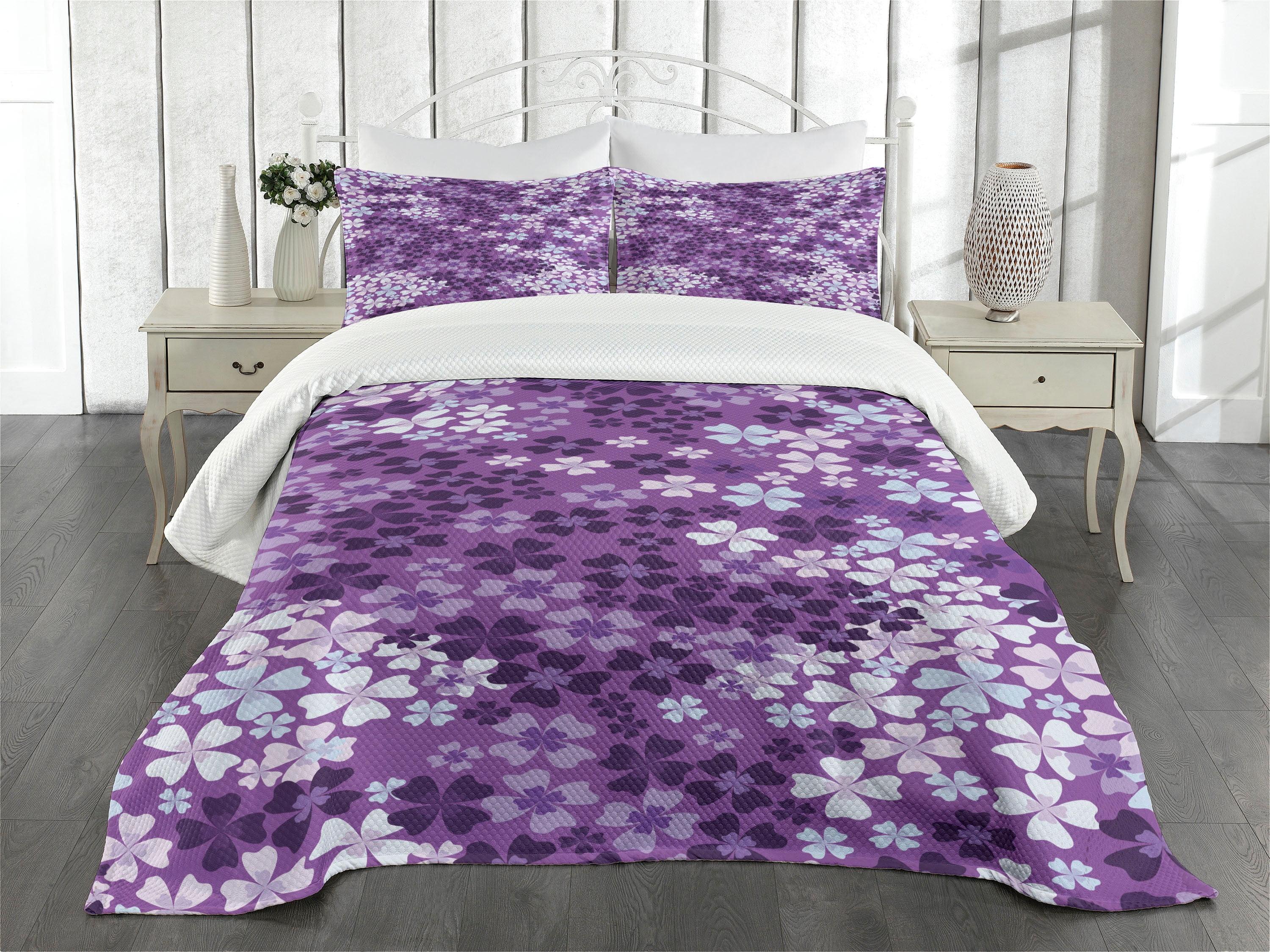 King White and Purple Quilted Bedspread Set