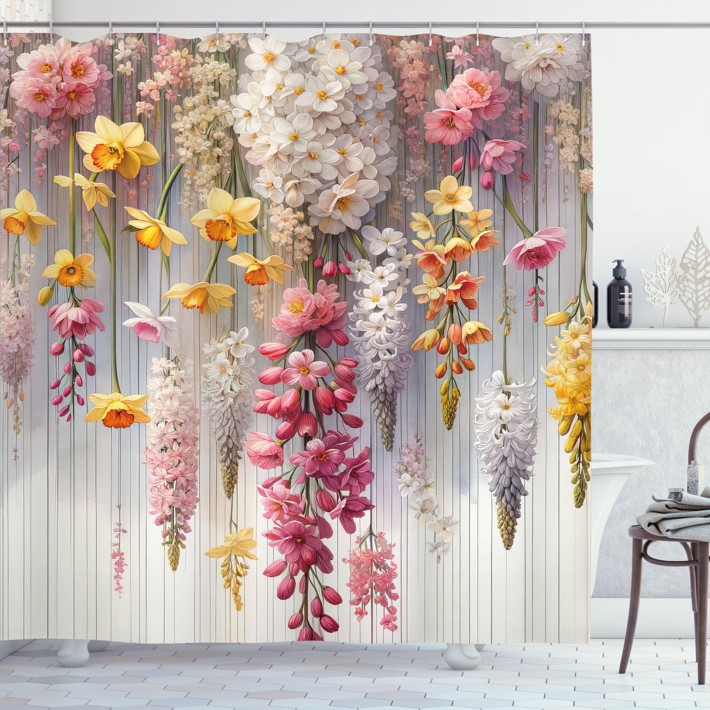 Ambesonne Spring Shower Curtain, Farmhouse Dreamy Lavenders, 69"Wx70"L, Mustard Dried Rose Pearl
