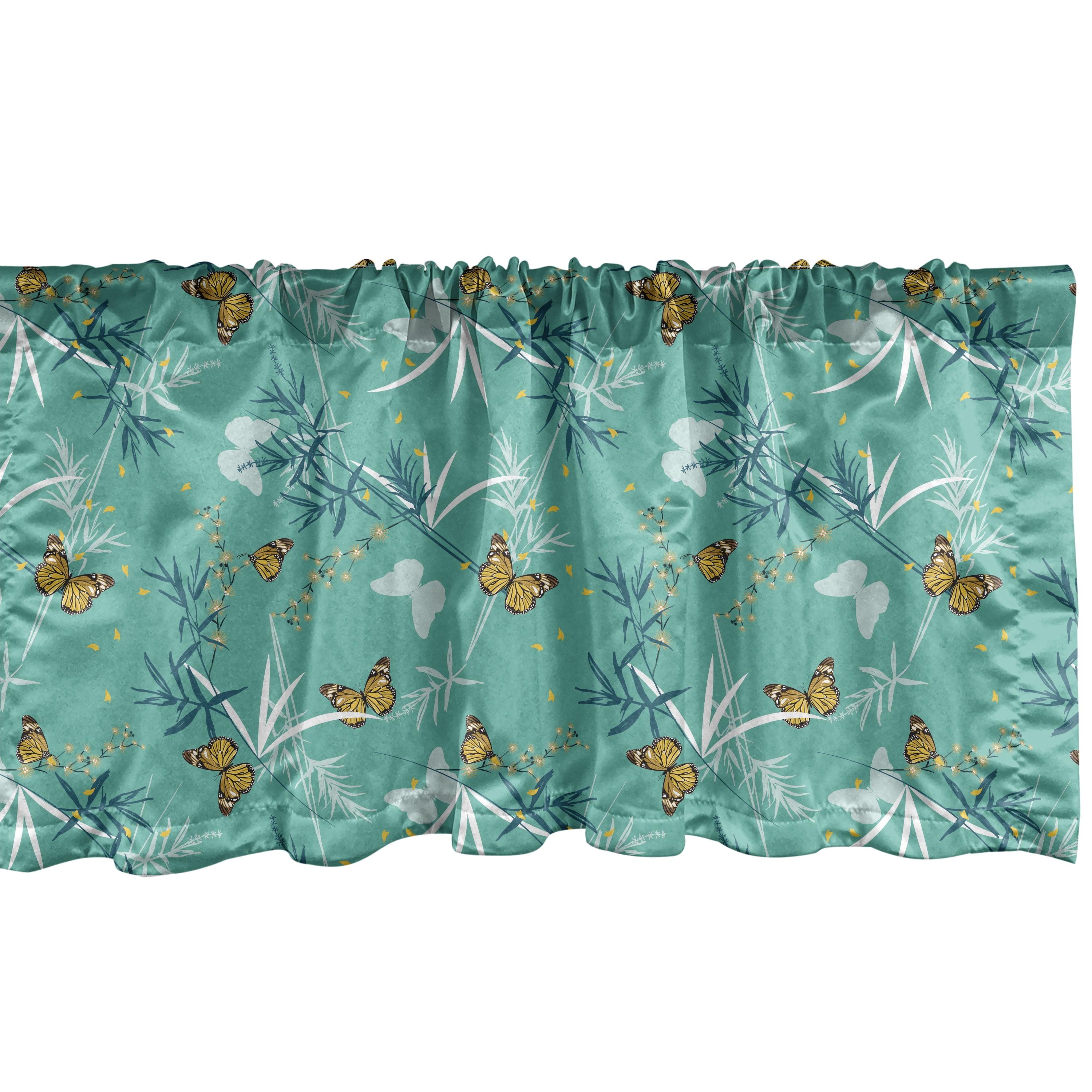 Ambesonne Ambesonne Floral Valance Pack of 2 Wild Flowers and Butterflies Dark Seafoam and Multicolor