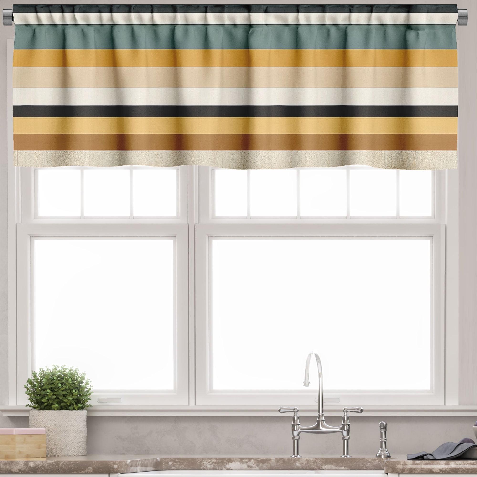 Apricot Cadet Blue Beige Striped Satin Rod Pocket Valance