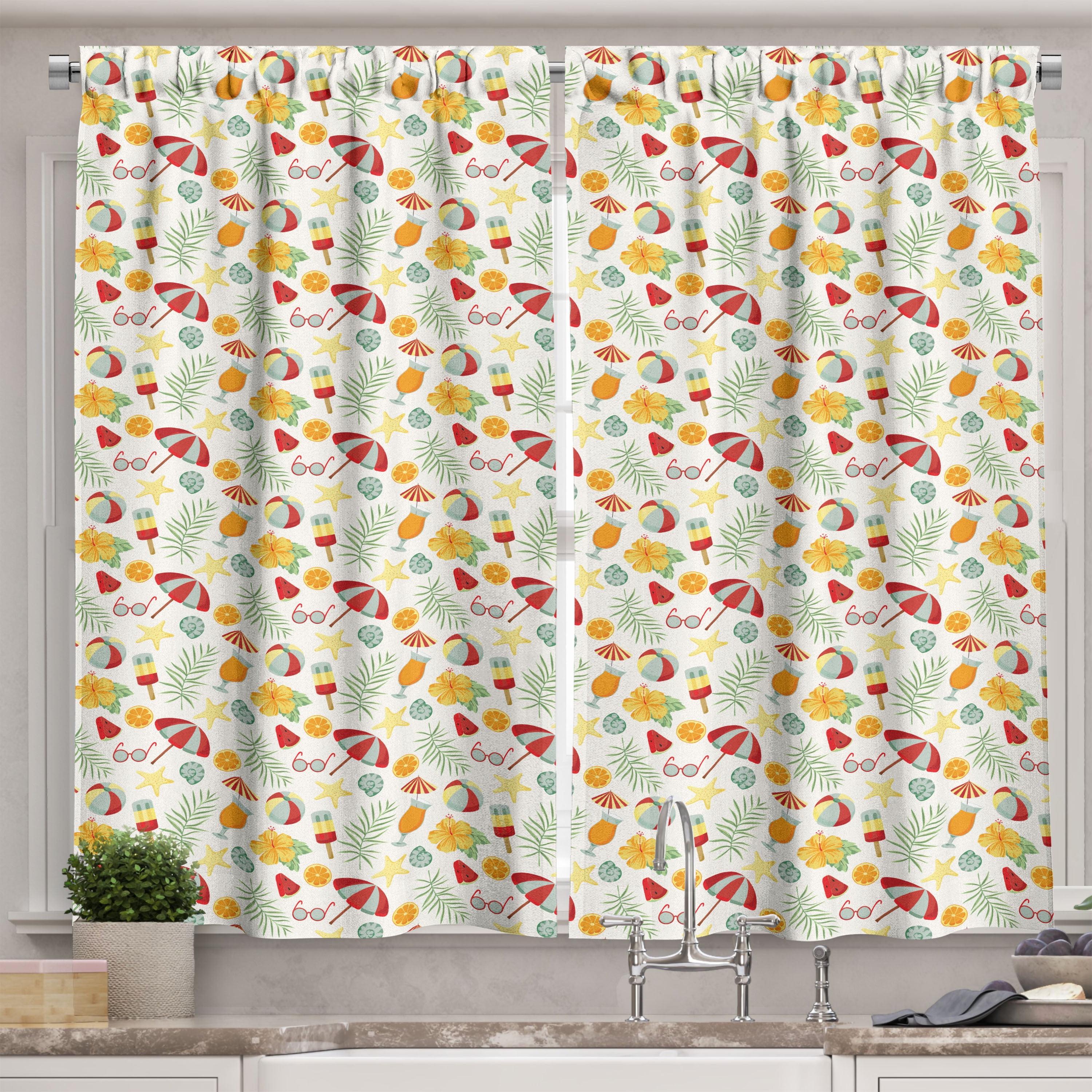 Ambesonne Floral Tailored 27.5'' W Kitchen Curtain in (Set of 2)
